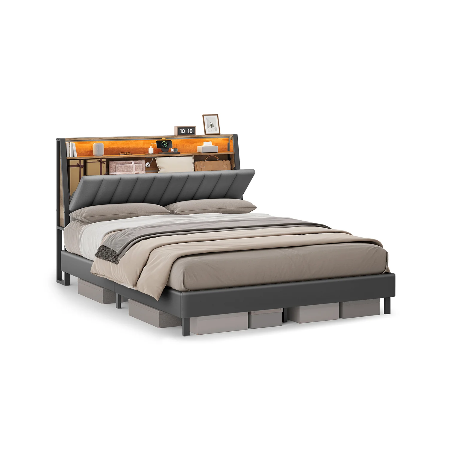 Bed Frame with Storage Headboard and Charging Station - Image 4