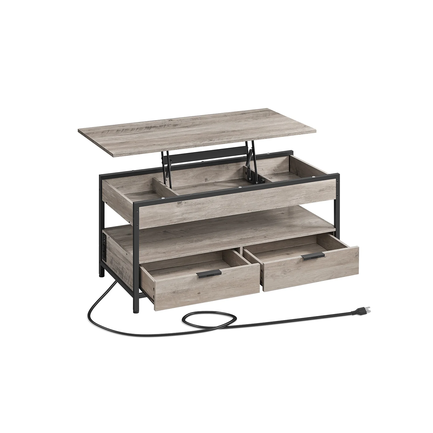 Lift-Top Coffee Table with Charging Station and Drawers - Image 3
