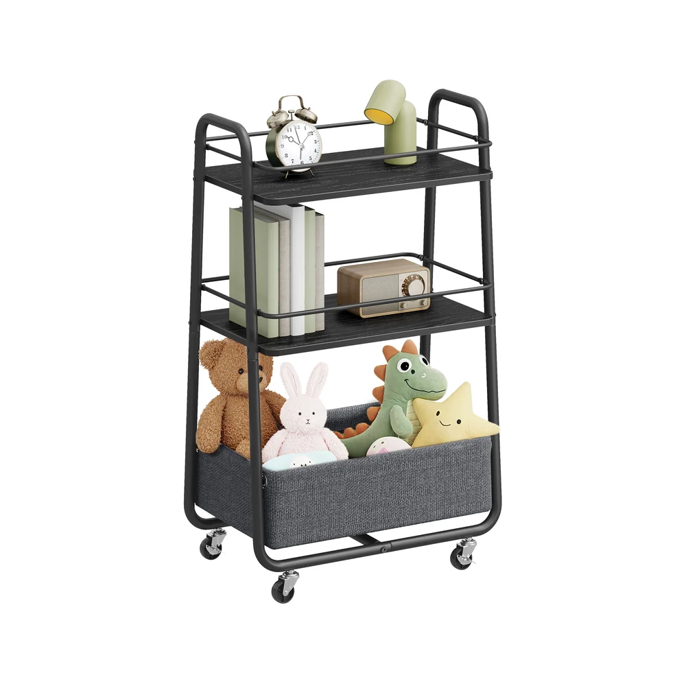 Rolling storage cart with fabric basket and wheels