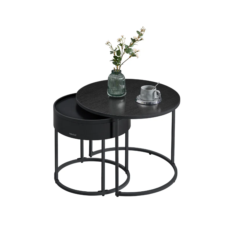 Set of 2 Nesting Tables with Hidden Storage and Top Tray