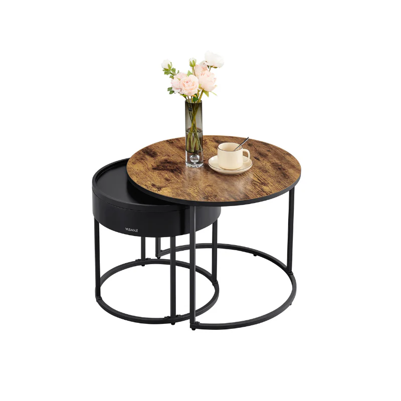 Set of 2 Nesting Tables with Hidden Storage and Top Tray - Image 2