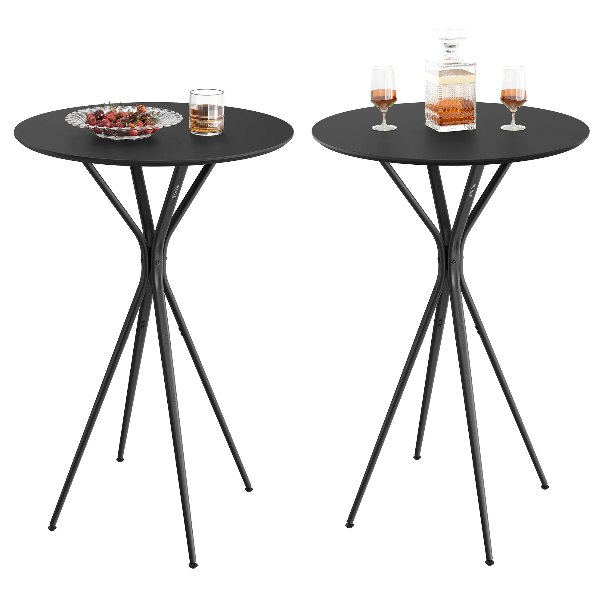 Set of 2 Bar Tables, Round Cocktail Tables