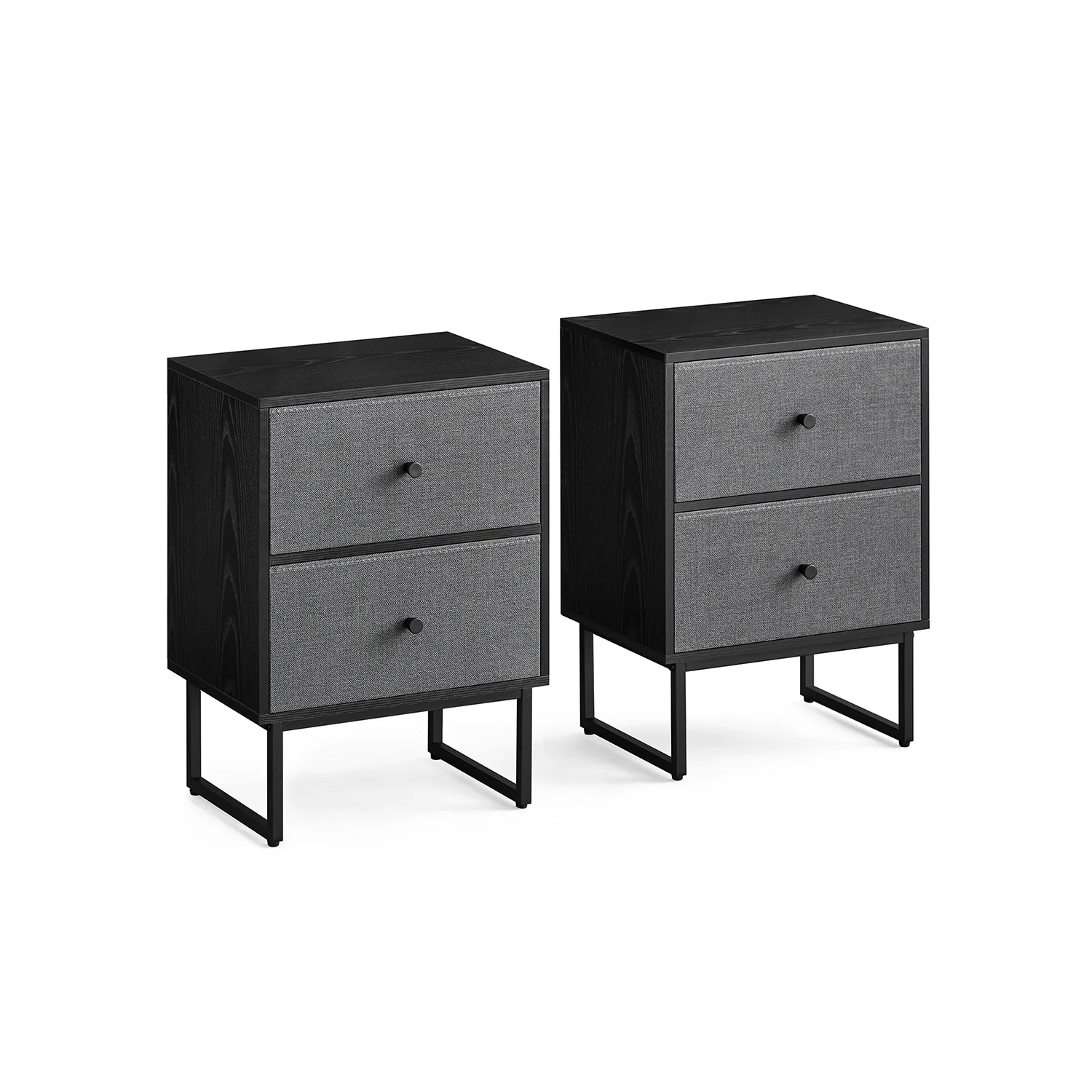 Set of 2 Bed Side Tables with Fabric Drawers Cloud White and Dove - Image 2
