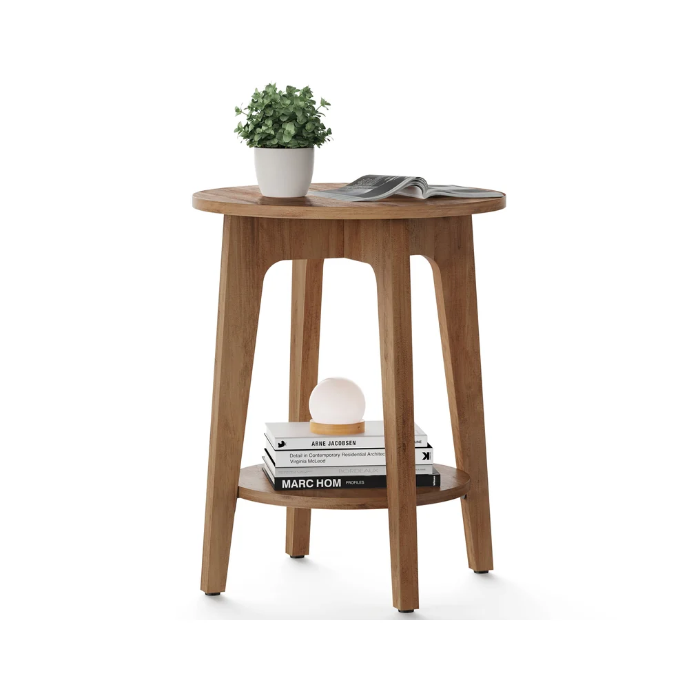 Maezo Collection - Small Round End Table with Lower Shelf - Image 3