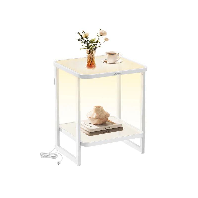 Square Bedside Table with LED Lights