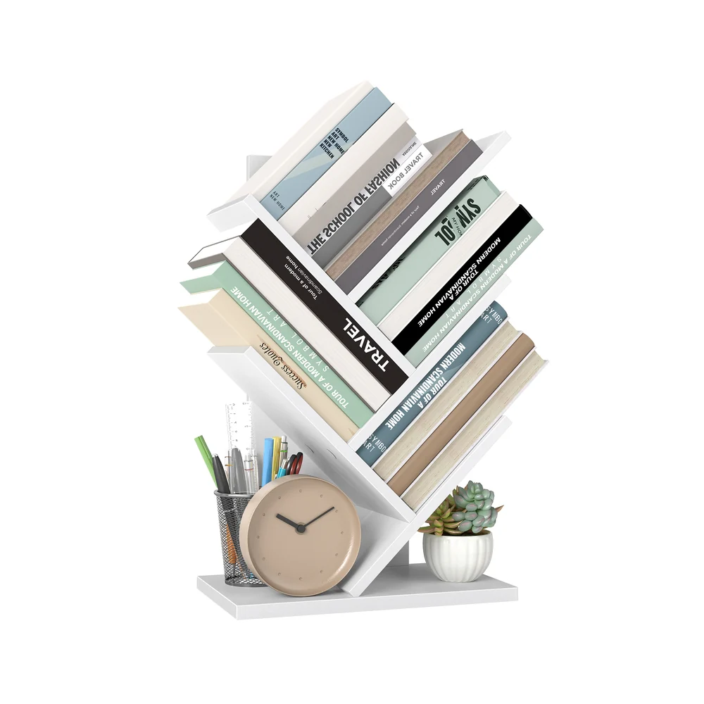 Tree bookshelf with space saving shelves