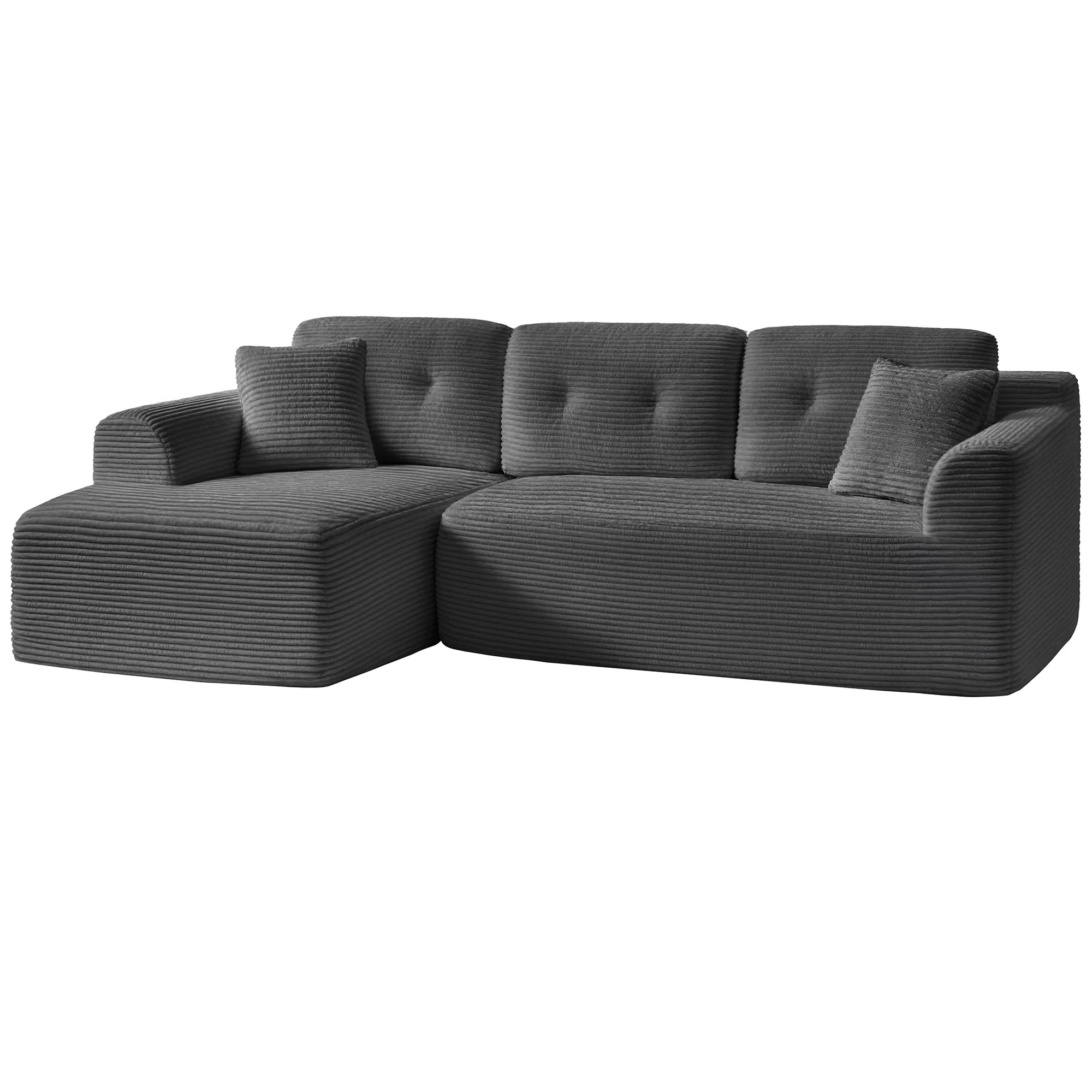 VASAGLE 108.3 Inches Boneless Couch with Chaise, Modular Sectional Sofa, Modern Cloud Couch with Deep Seat, L-Shape Corduroy Sofa for Living Room, Left-Facing Chaise