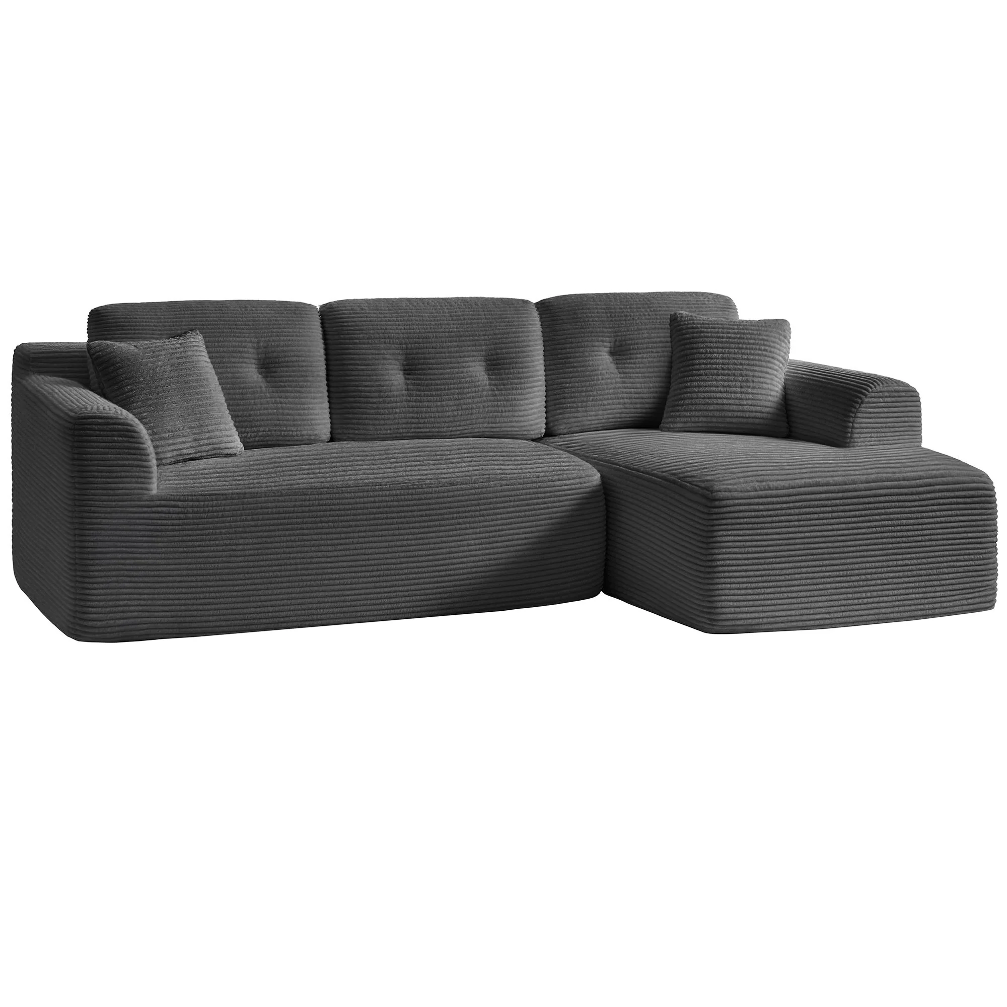 VASAGLE 108.3 Inches Boneless Couch with Chaise, Modular Sectional Sofa, Modern Cloud Couch with Deep Seat, L-Shape Corduroy Sofa for Living Room, Right-Facing Chaise
