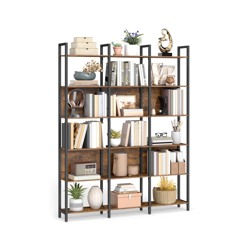 Tall bookshelf with steel frame for living room and bedroom