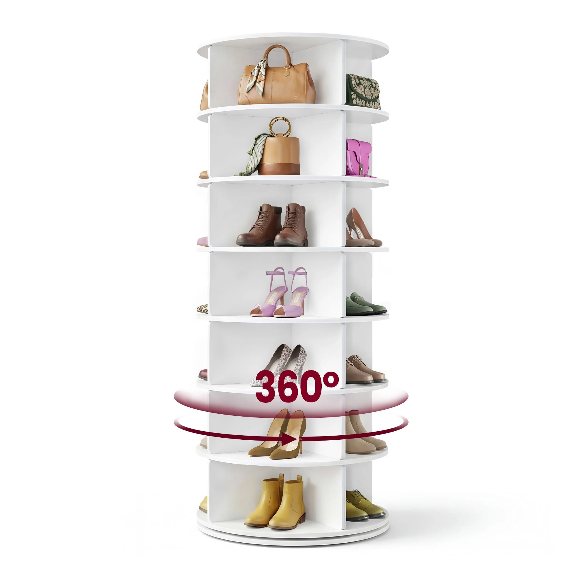 VASAGLE 7-Tier Rotating Shoe Rack Tower, Free Standing 360 Degree Spinning Shoe Organizer