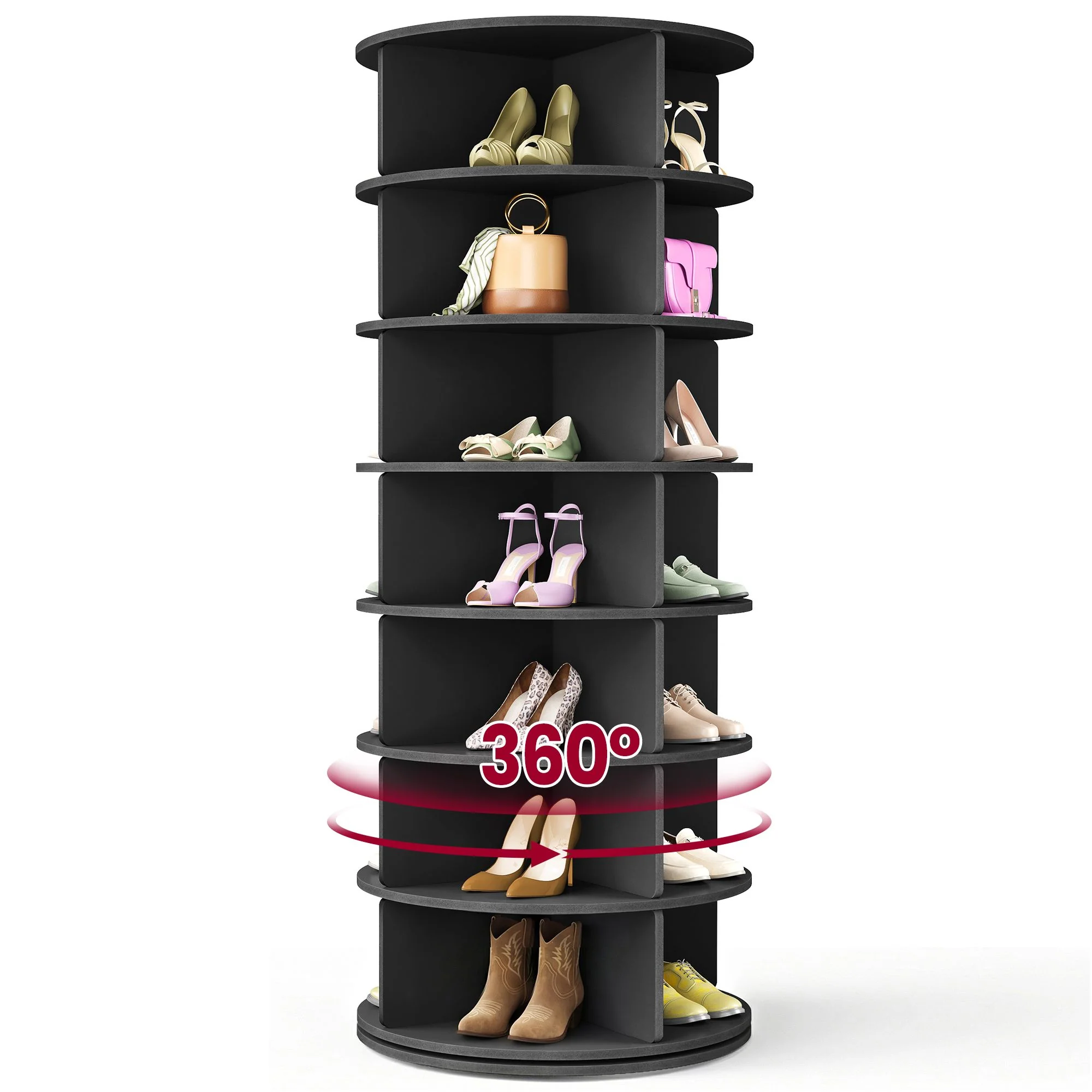 VASAGLE 7-Tier Rotating Shoe Rack Tower, Free Standing 360 Degree Spinning Shoe Organizer - Image 2