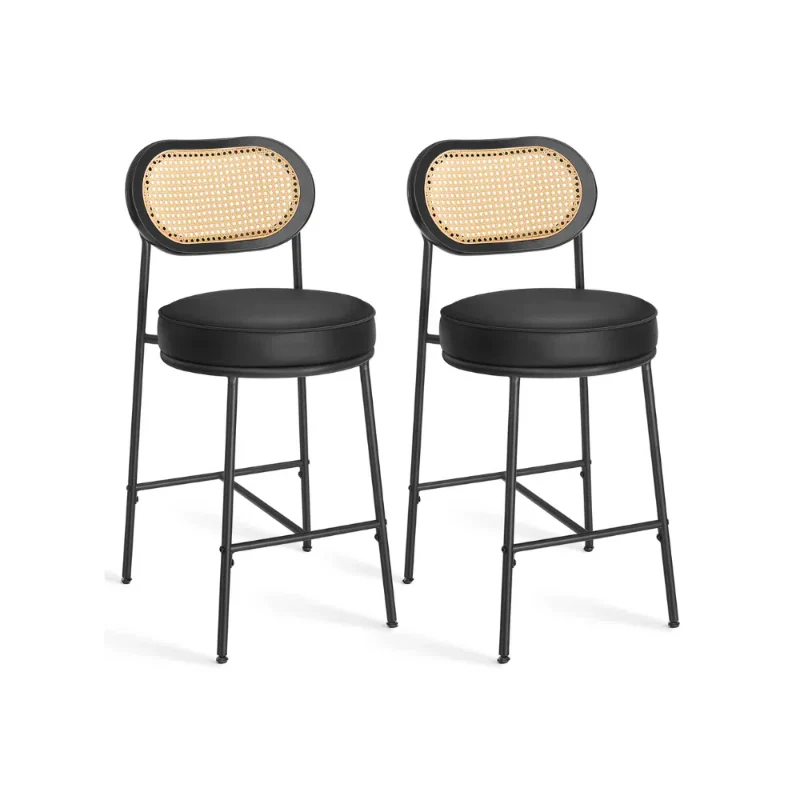 Bar Stools Set of 2, Counter Height Bar Stool with PE Rattan Back - Image 2