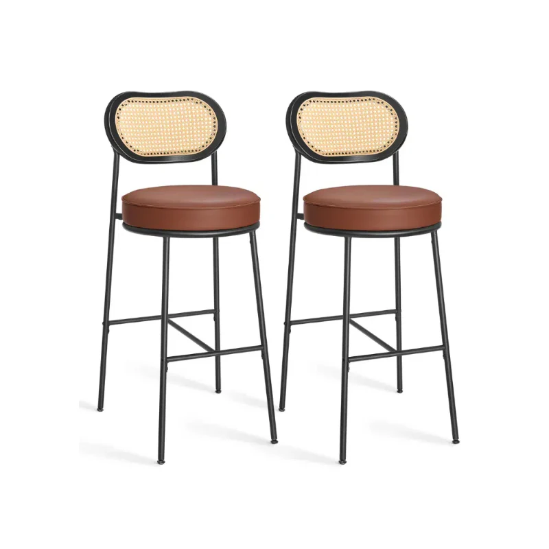 Bar Stools Set of 2, Counter Height Bar Stool with PE Rattan Back - Image 3