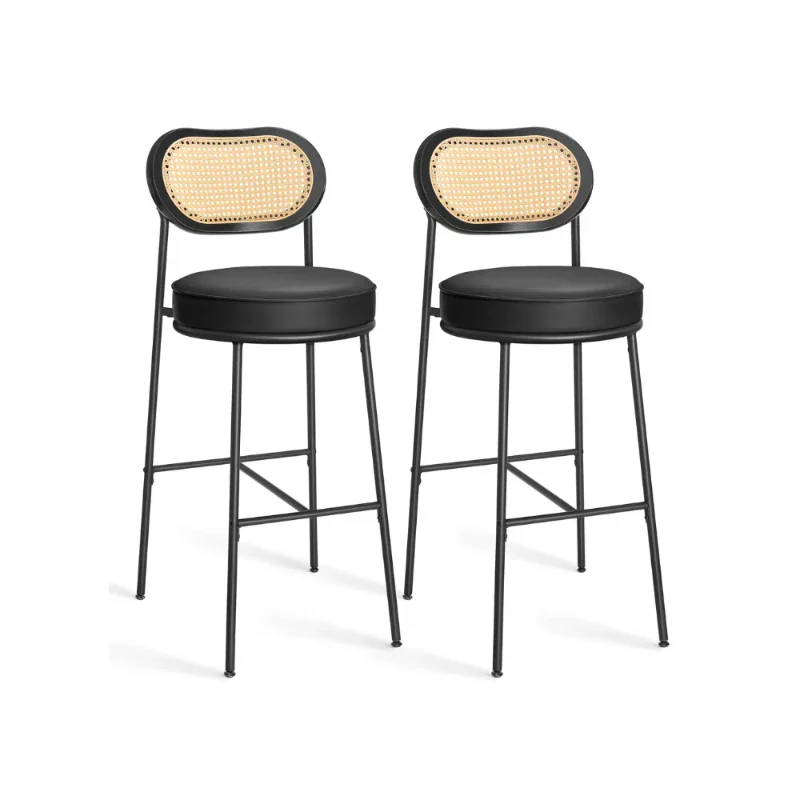 Bar Stools Set of 2, Counter Height Bar Stool with PE Rattan Back - Image 4