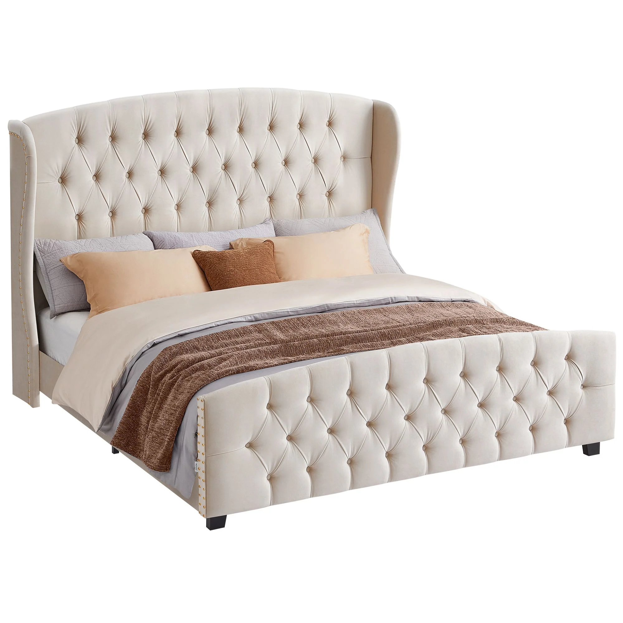 Bed Frame with Tall Headboard and Upholstered Platform - Image 2