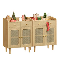 VASAGLE BOHOVEN Collection - Buffet Cabinets, Set of 2, Sideboard Storage Cabinets with Rattan-Like Doors and Drawers, Accent Cabinets, Adjustable Shelf, Boho Style, for Living Room, Oak Beige