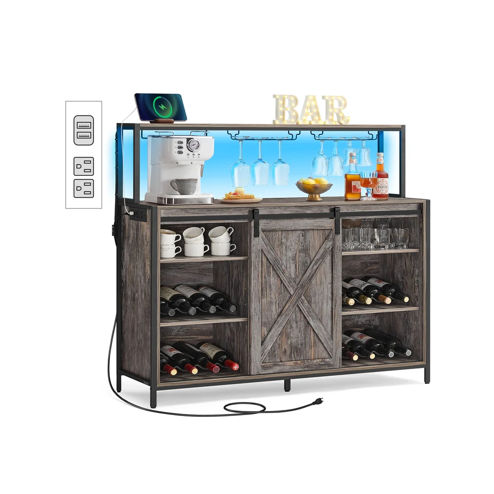 Daxton Collection - Coffee bar cabinet with power outlet LED light and sliding barn doors - Image 2