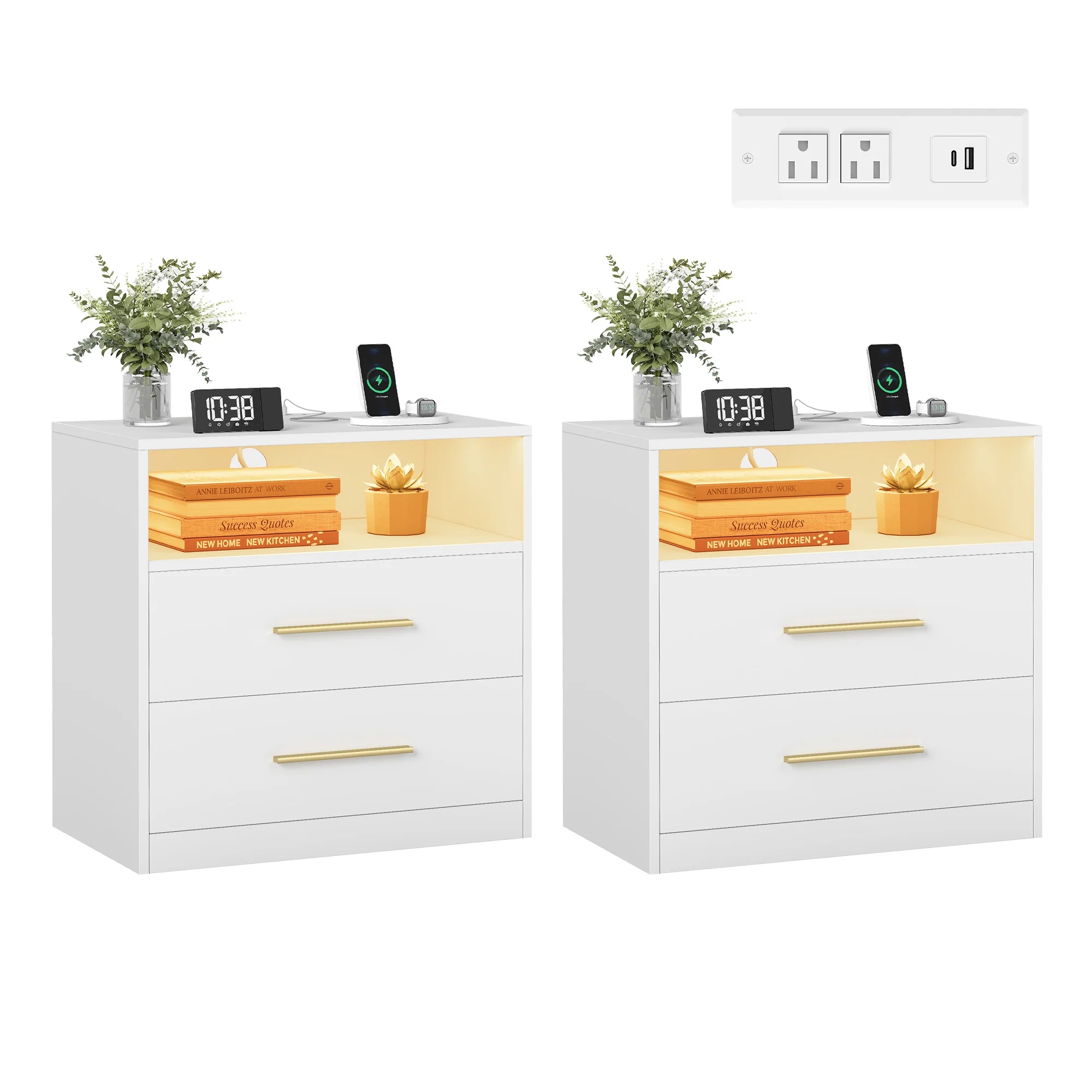 VASAGLE CUSTOS Collection - Nightstand with Charging Station, LED Lights - Image 4