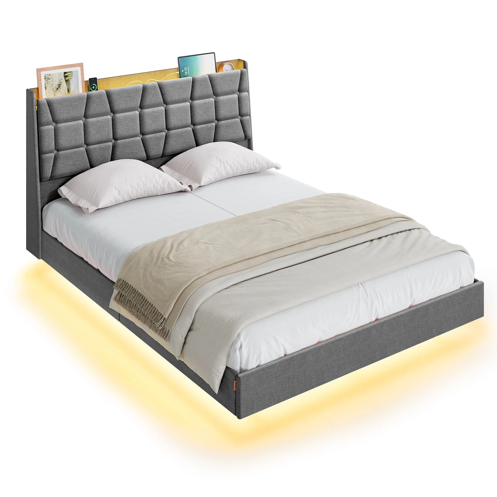VASAGLE Full Size Floating Bed Frame with LED Lights