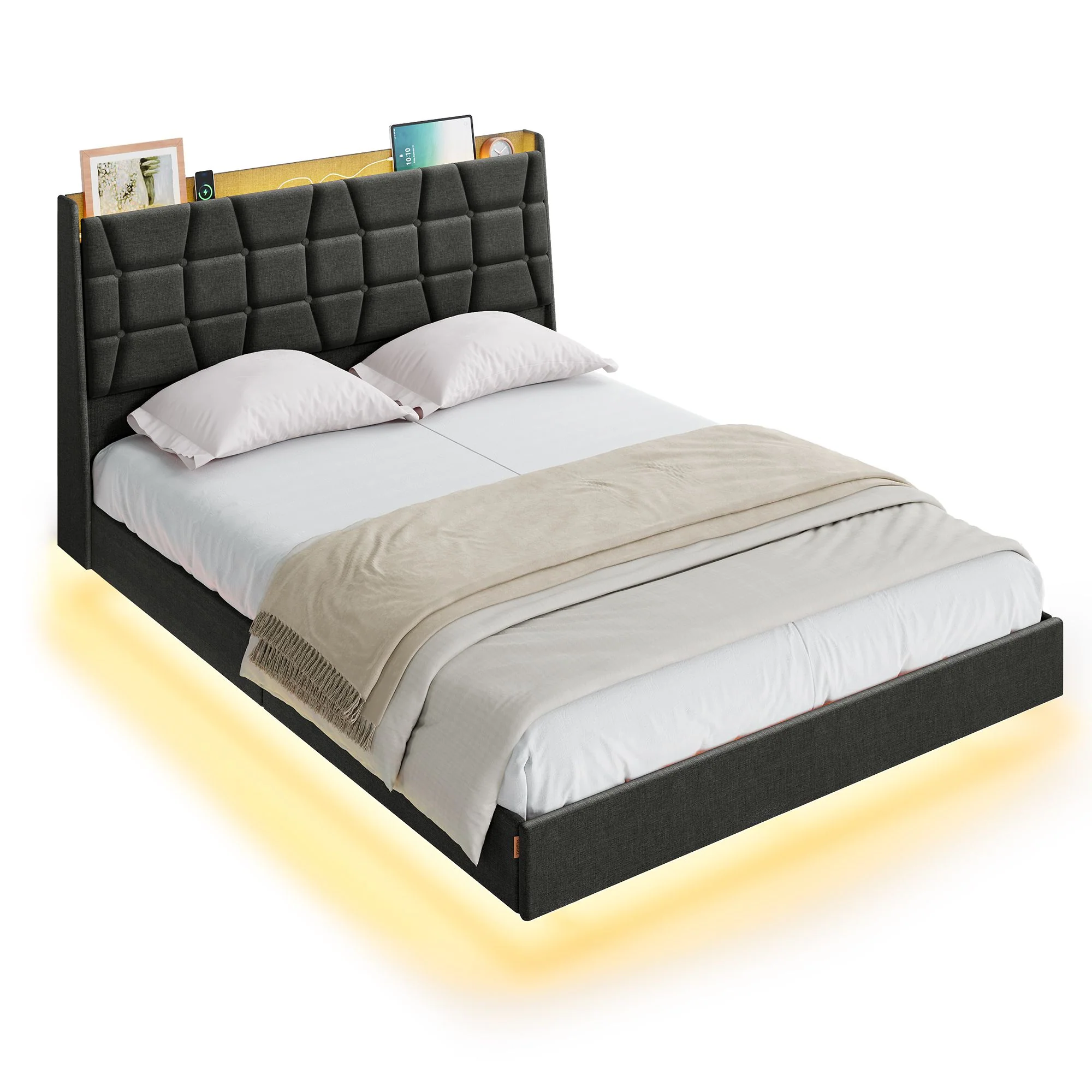 VASAGLE Full Size Floating Bed Frame with LED Lights - Image 2