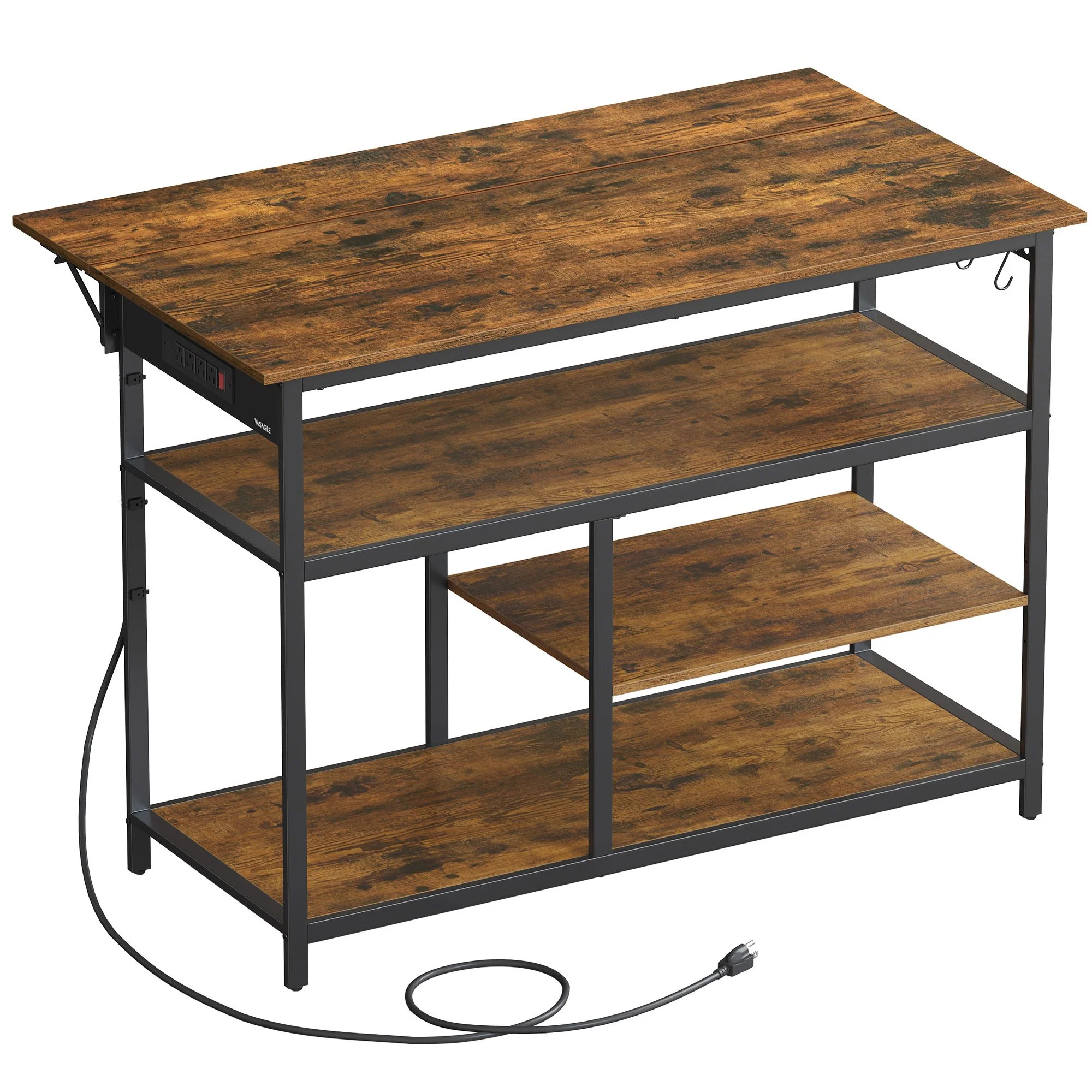 VASAGLE Kitchen Island with Drop Leaf, 47.2" Width Rolling Kitchen Cart with Power Strip, Extendable Worktop