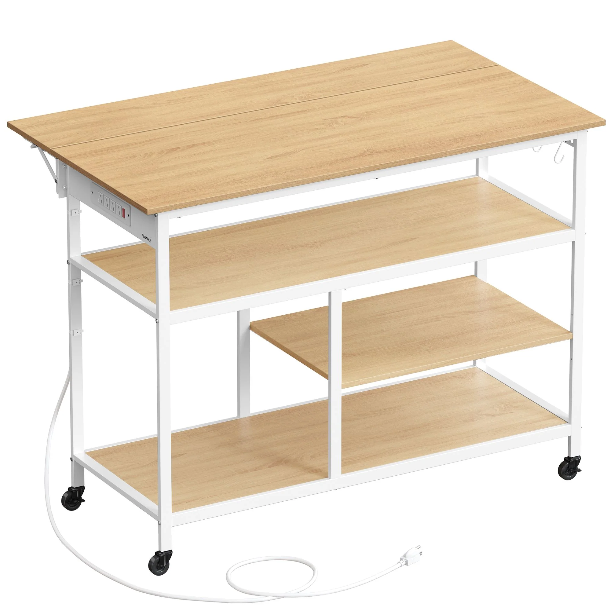 VASAGLE Kitchen Island with Drop Leaf, 47.2" Width Rolling Kitchen Cart with Power Strip, Extendable Worktop - Image 2