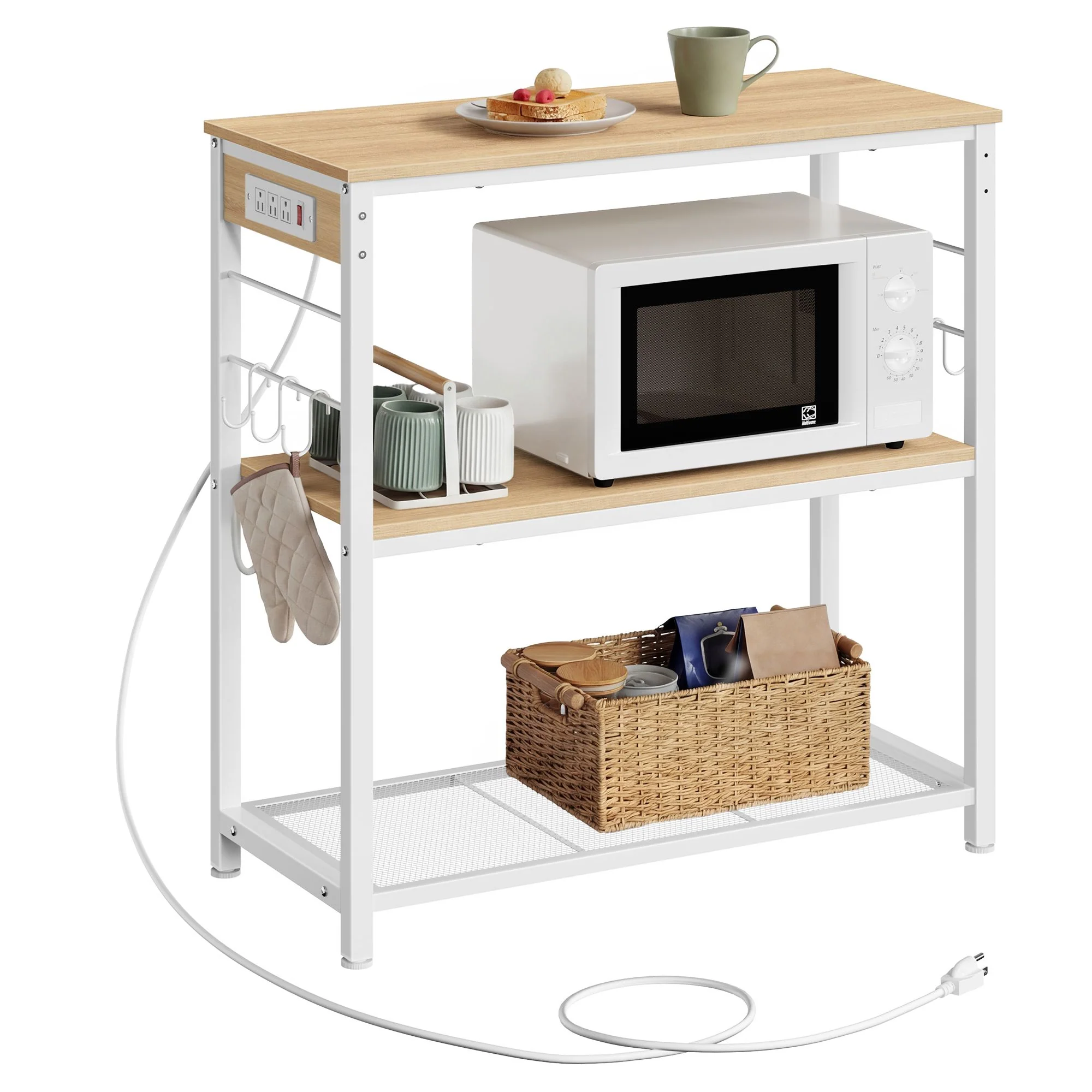Metal kitchen island with power outlet and hooks - Image 2