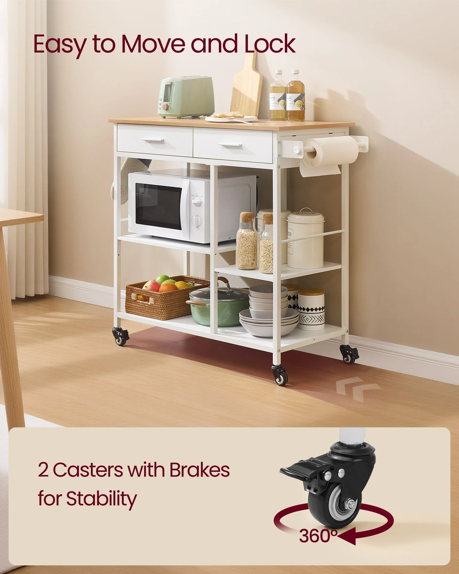 VASAGLE Kitchen Rolling Island, Mobile Kitchen Cart with Storage on Wheels