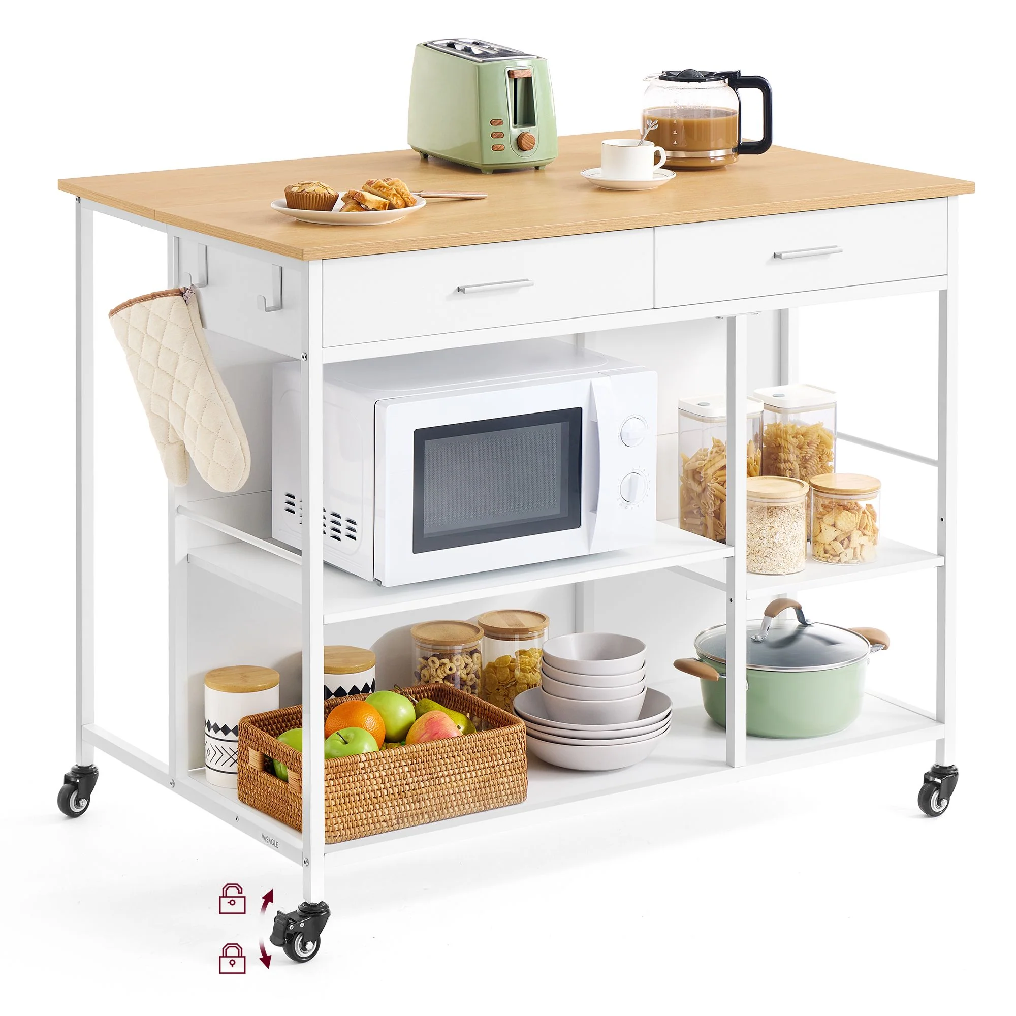 VASAGLE Kitchen Rolling Island, Mobile Kitchen Cart with Storage on Wheels