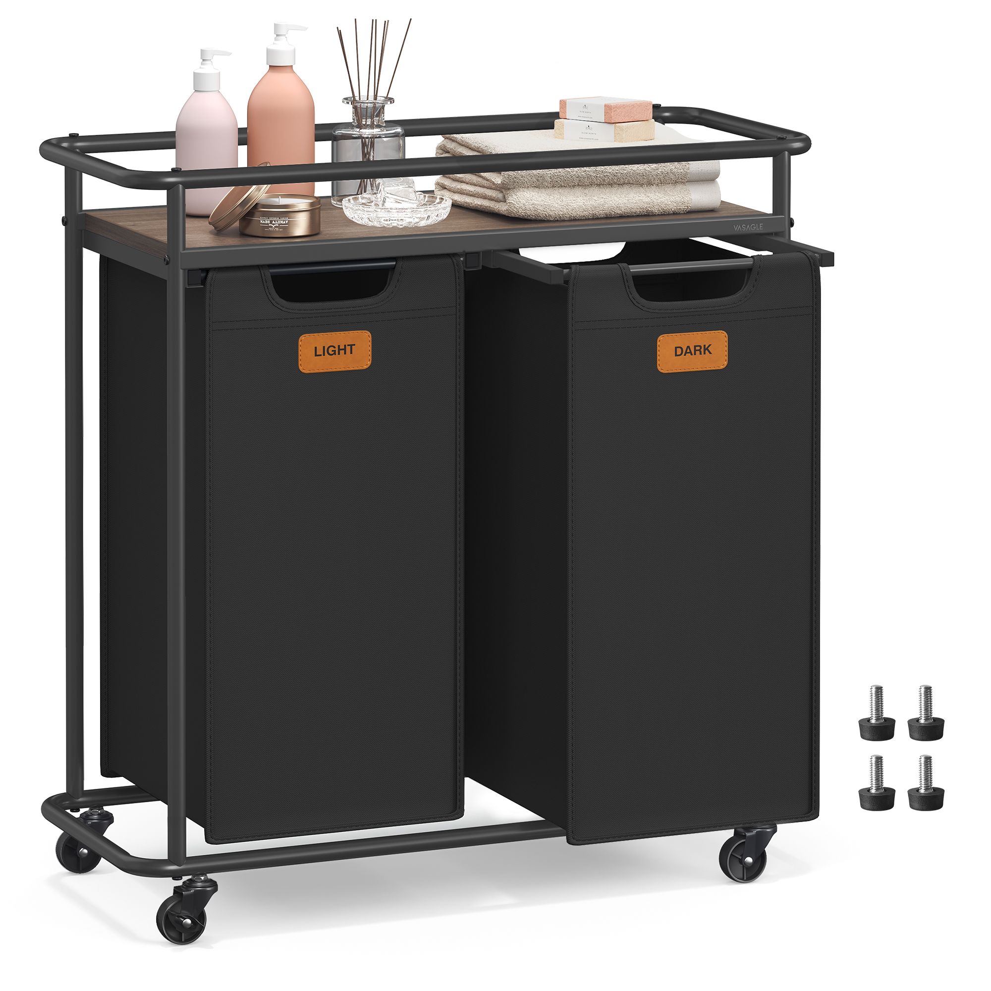 VASAGLE Laundry Sorter, Laundry Hamper with Wheels, 26.4 Gal. (100 L) Portable Rolling Cart Baskets with Shelf