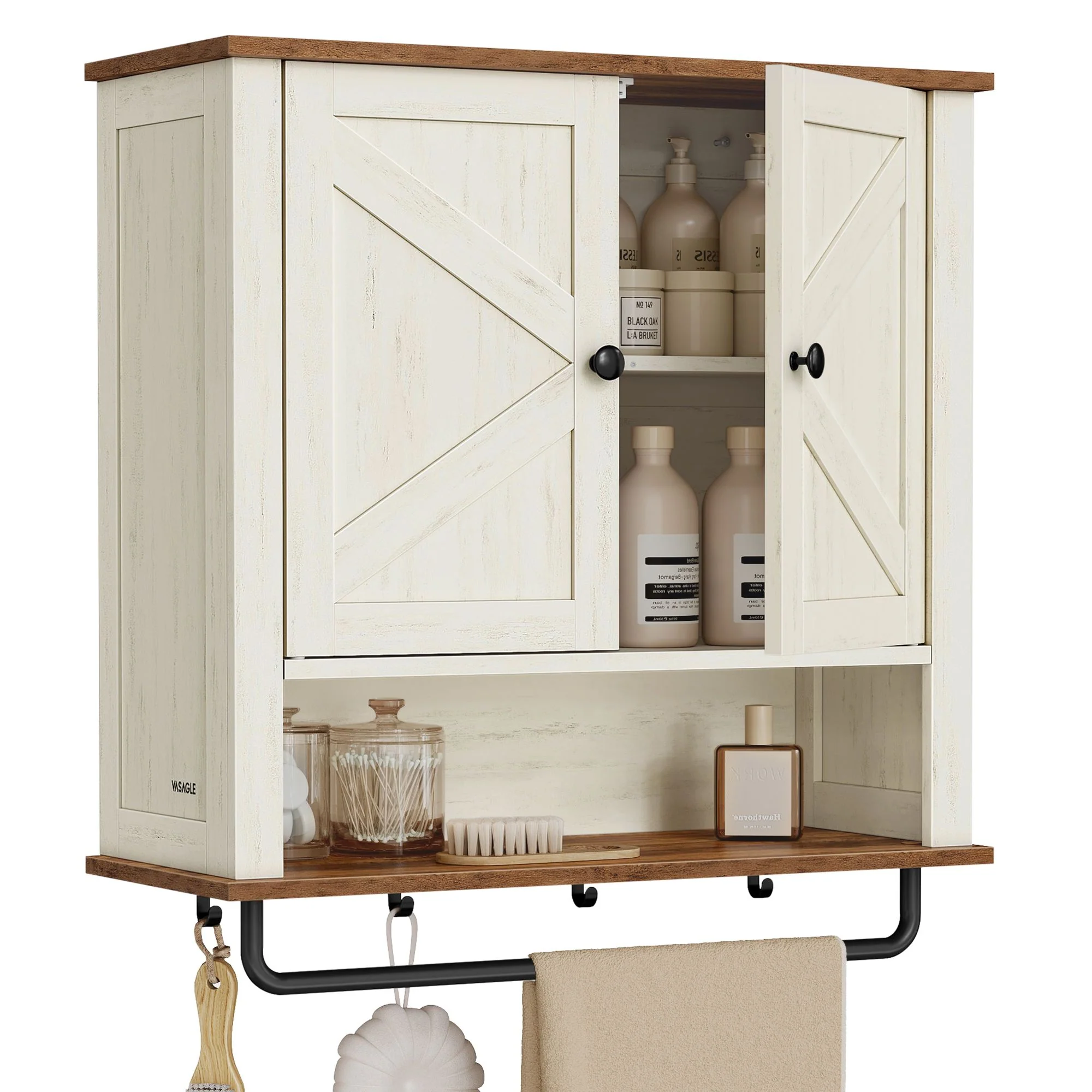 Liry Collection - Bathroom Wall Cabinet, Farmhouse Wall-Mounted Medicine Storage Cabinet with 2 Barn Doors