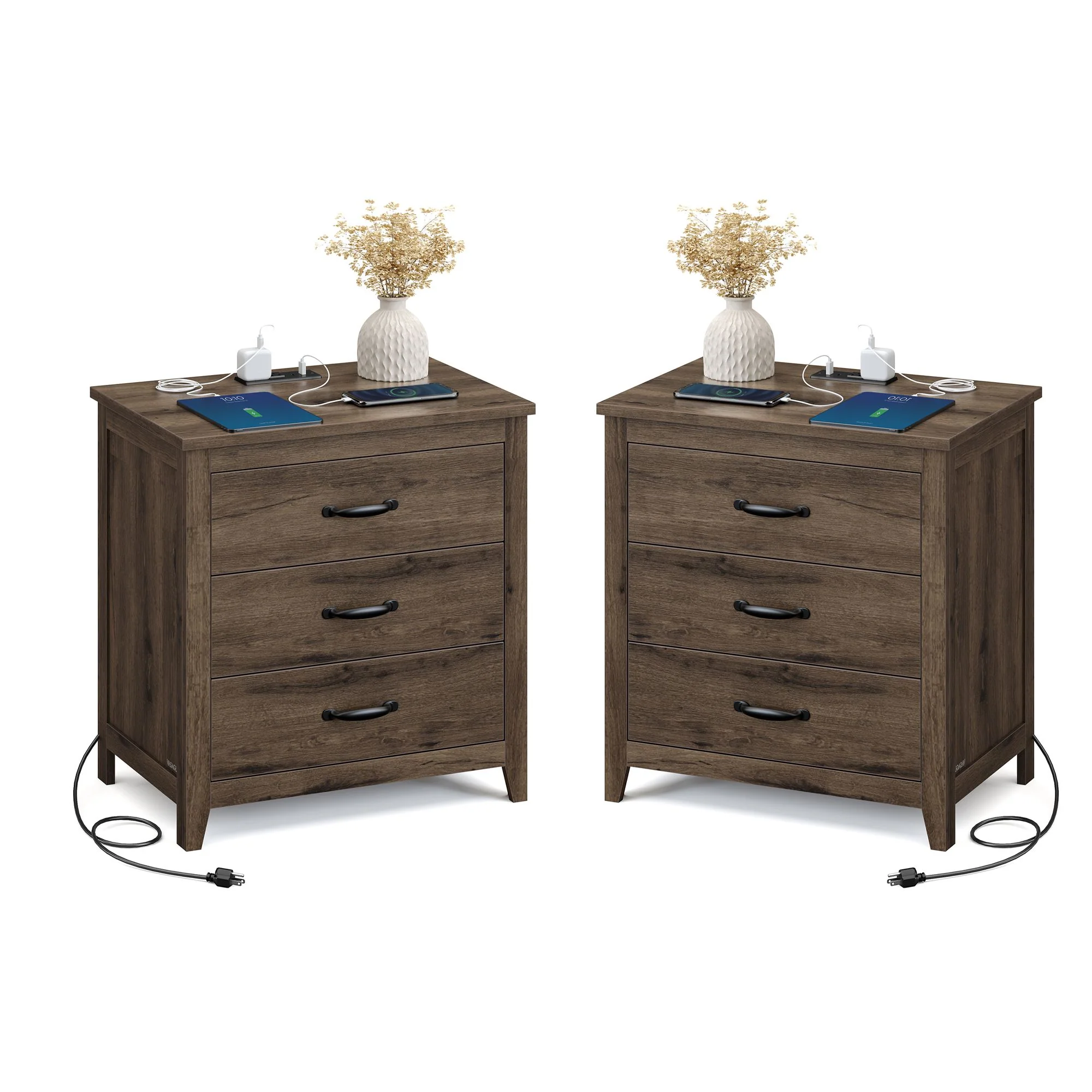 VASAGLE LIRY Collection - Farmhouse Nightstand with Charging Station - Image 2