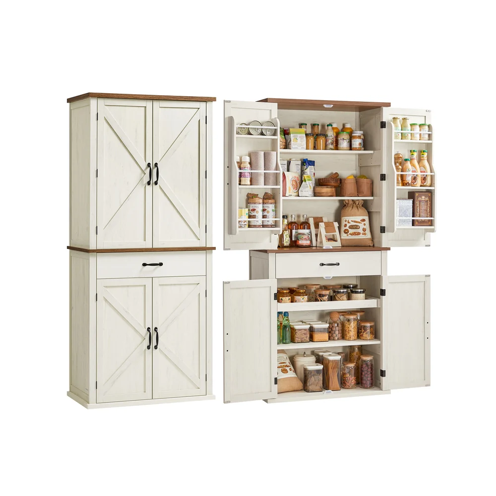 Liry Collection - Tall Farmhouse Kitchen Storage Cabinet with Barn Doors