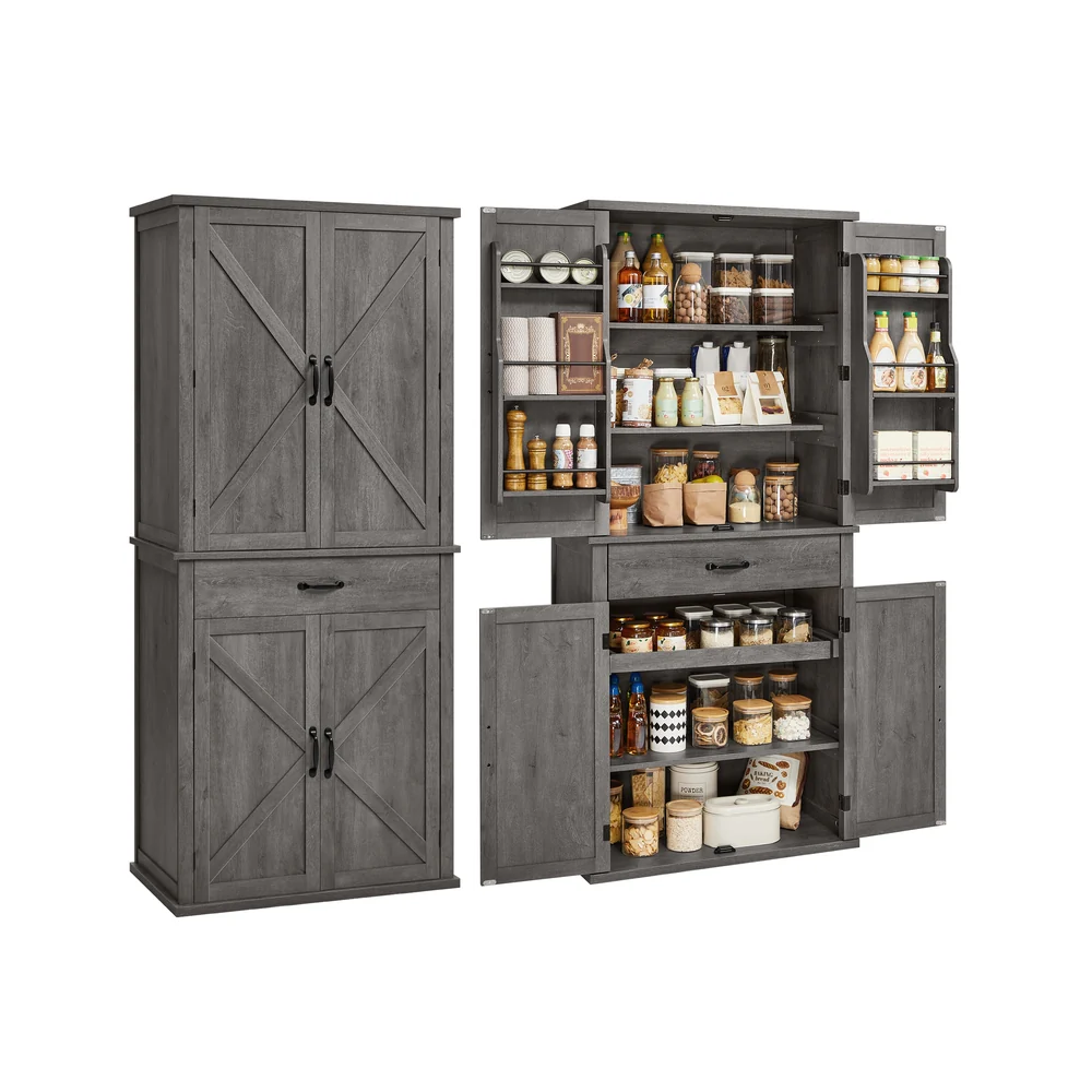 Liry Collection - Tall Farmhouse Kitchen Storage Cabinet with Barn Doors - Image 2