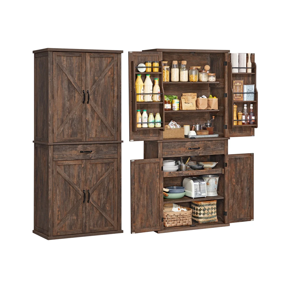 Liry Collection - Tall Farmhouse Kitchen Storage Cabinet with Barn Doors - Image 3