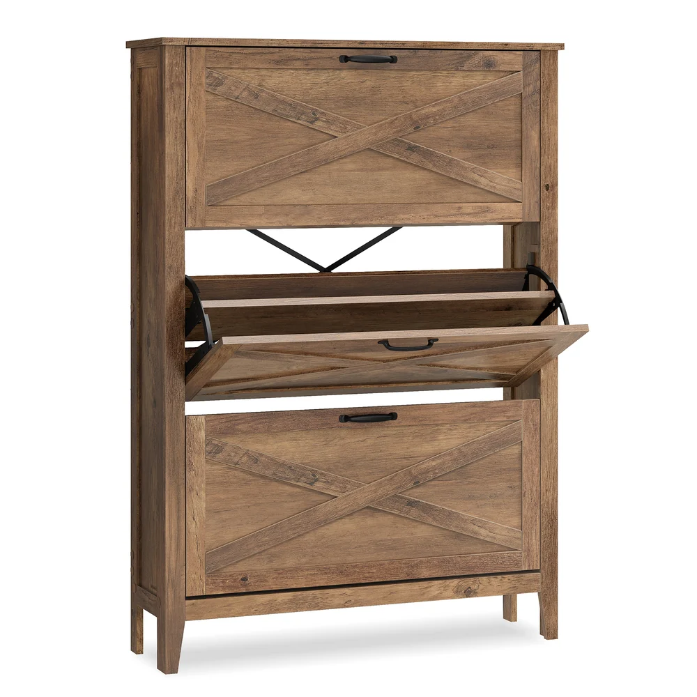 Liry Collection - Shoe Storage Cabinet Organizer with 3 Flip Drawers - Image 2