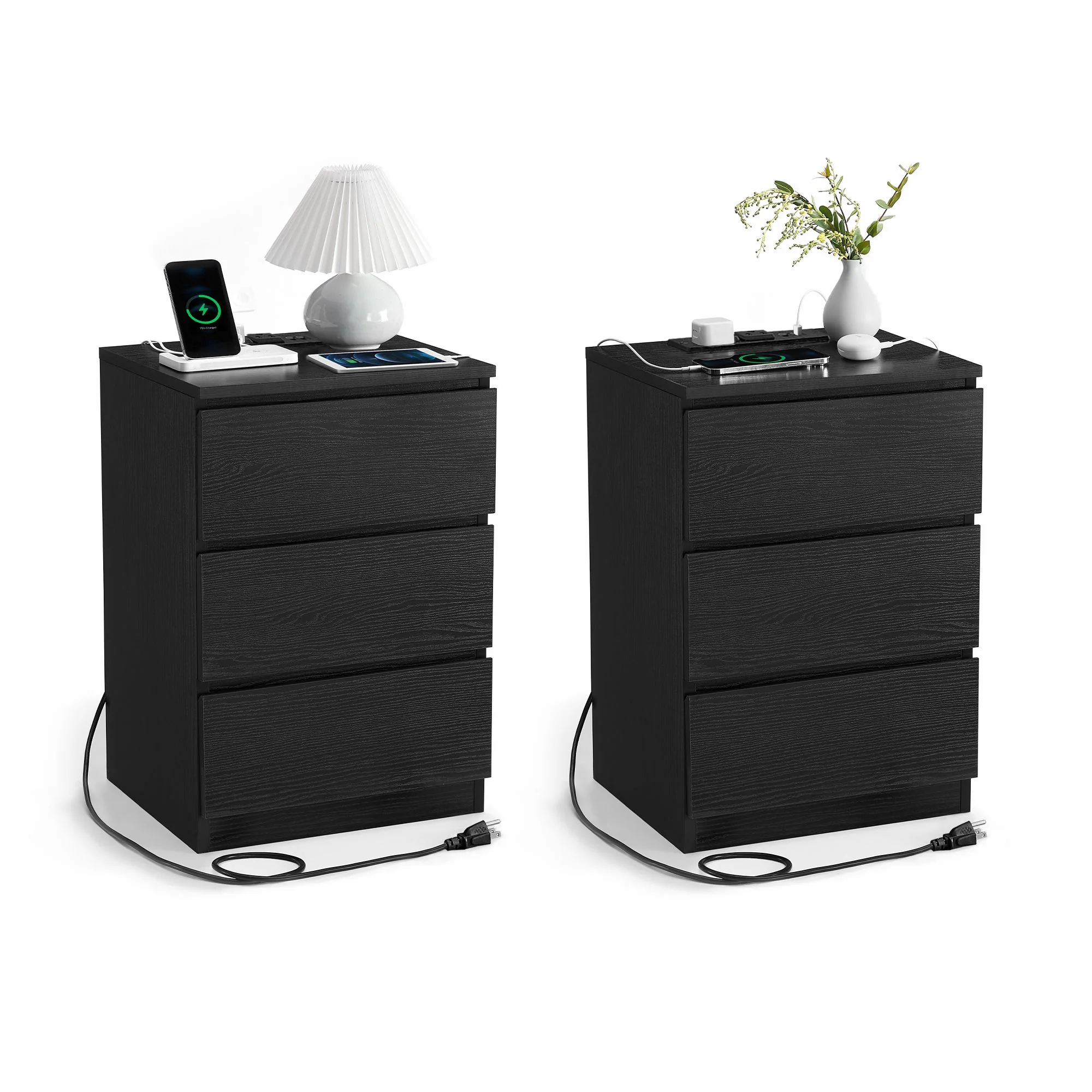 VASAGLE Nightstands with Charging Station, Set of 2 - Image 2