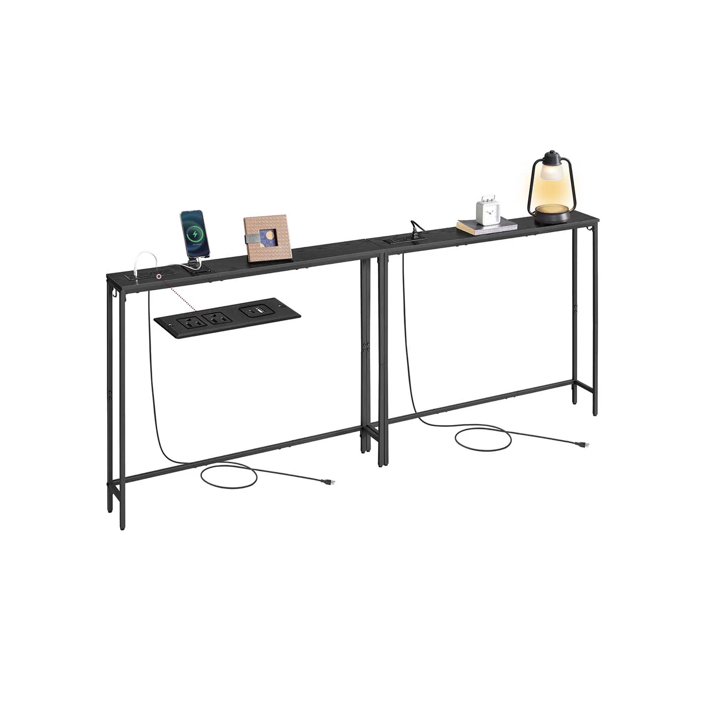 VASAGLE Set of 2 Console Tables with Power Outlets, Slim Behind Couch Sofa Tables - Image 2