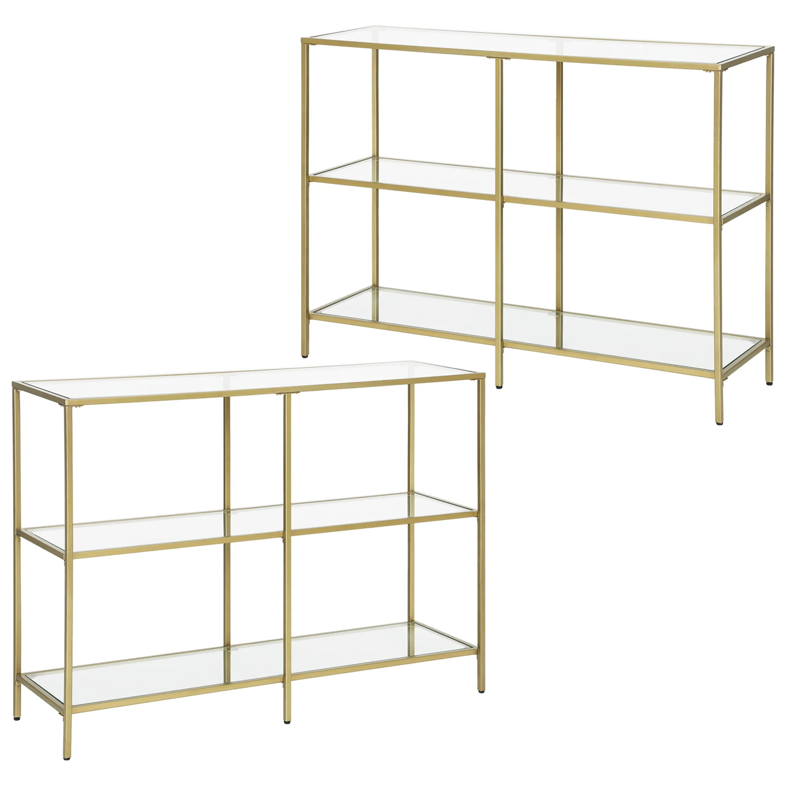 VASAGLE Set of 2 Entryway Tables, 3-Tier Console Tables, Tempered Glass Sofa Tables, 11.8 x 39.4 x 28.7 Inches