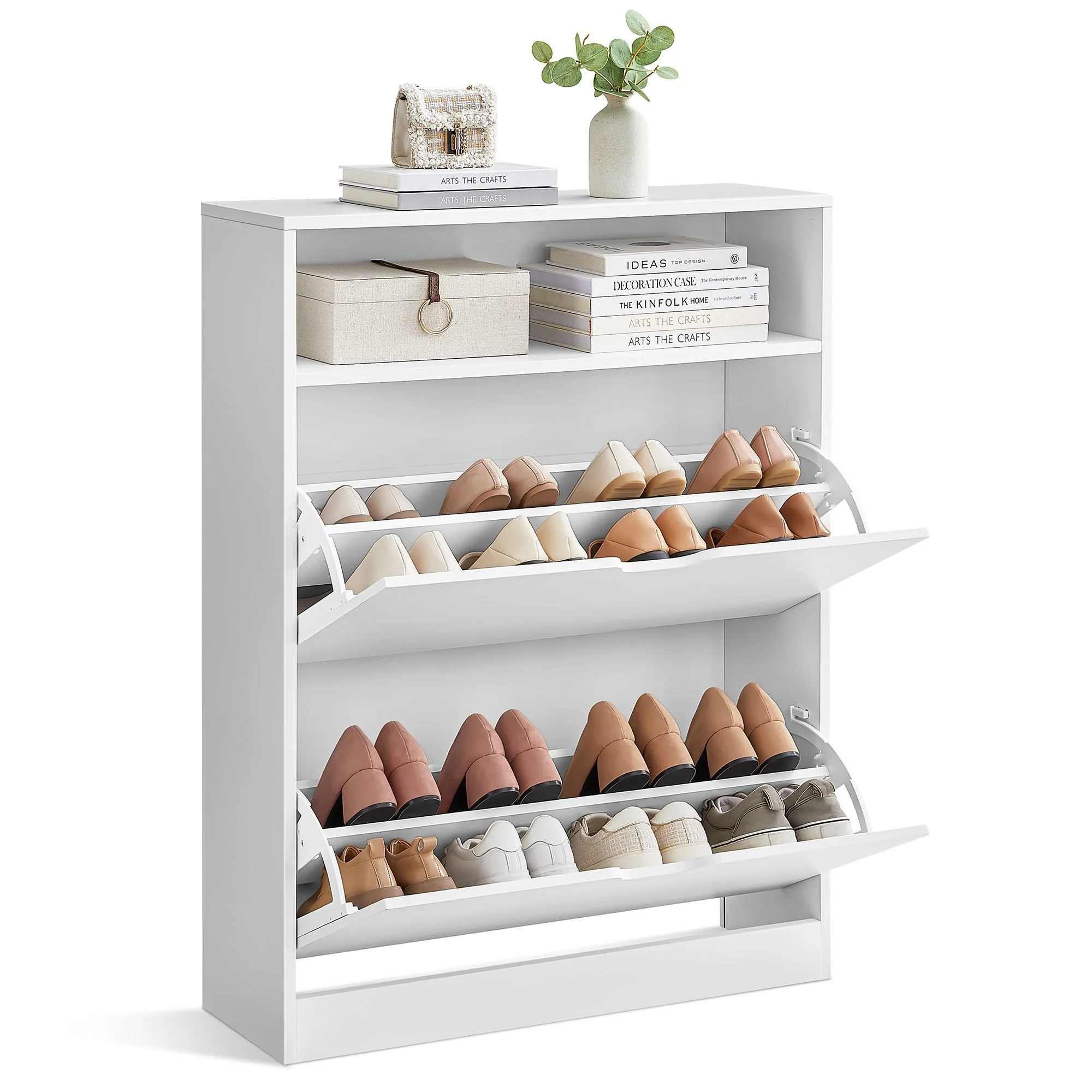 VASAGLE Shoe Cabinet, Slimline Shoe Storage with Open Shelf - Image 2