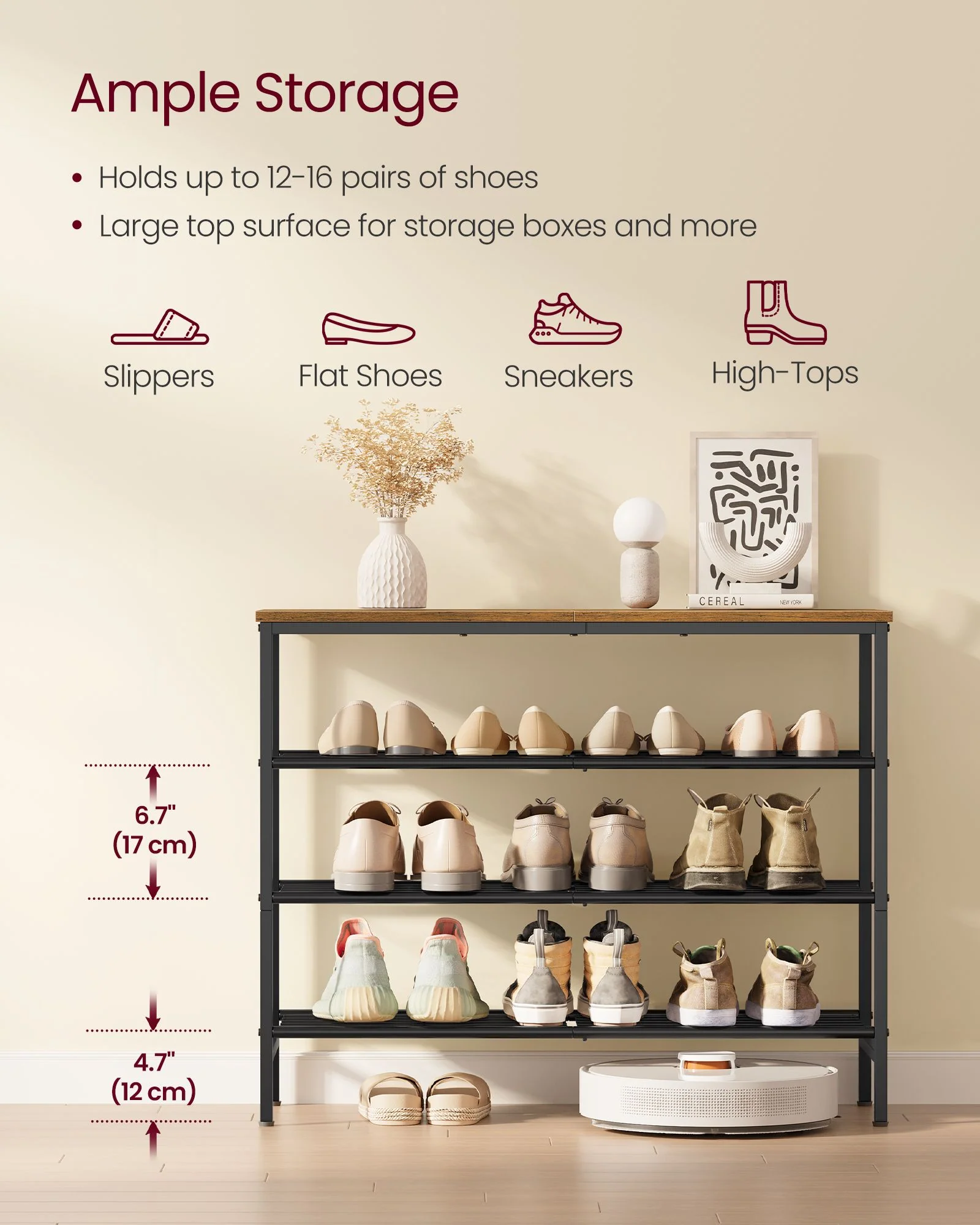 VASAGLE Shoe Rack, Shoe Storage Rack for Closet, Entryway, Living Room