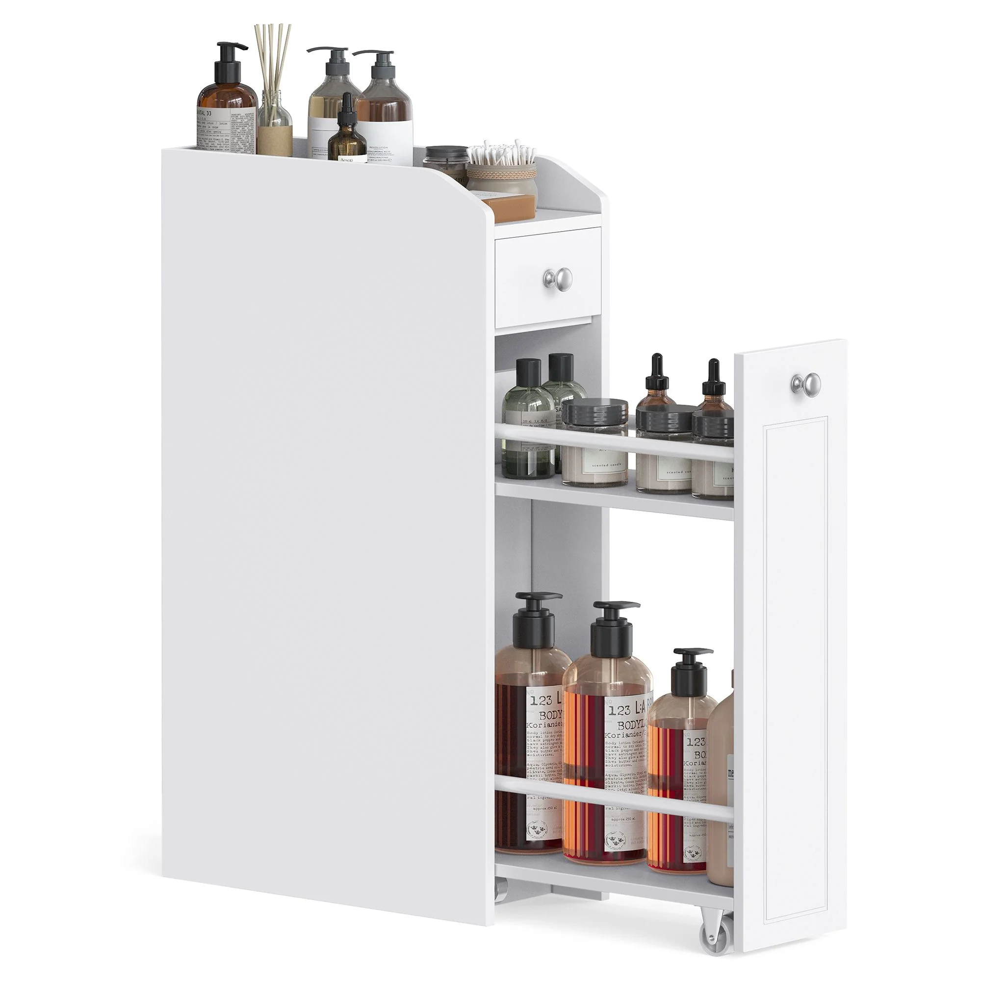 VASAGLE Slim Storage Cabinet, Narrow Storage Organizer with Slide Out Drawers