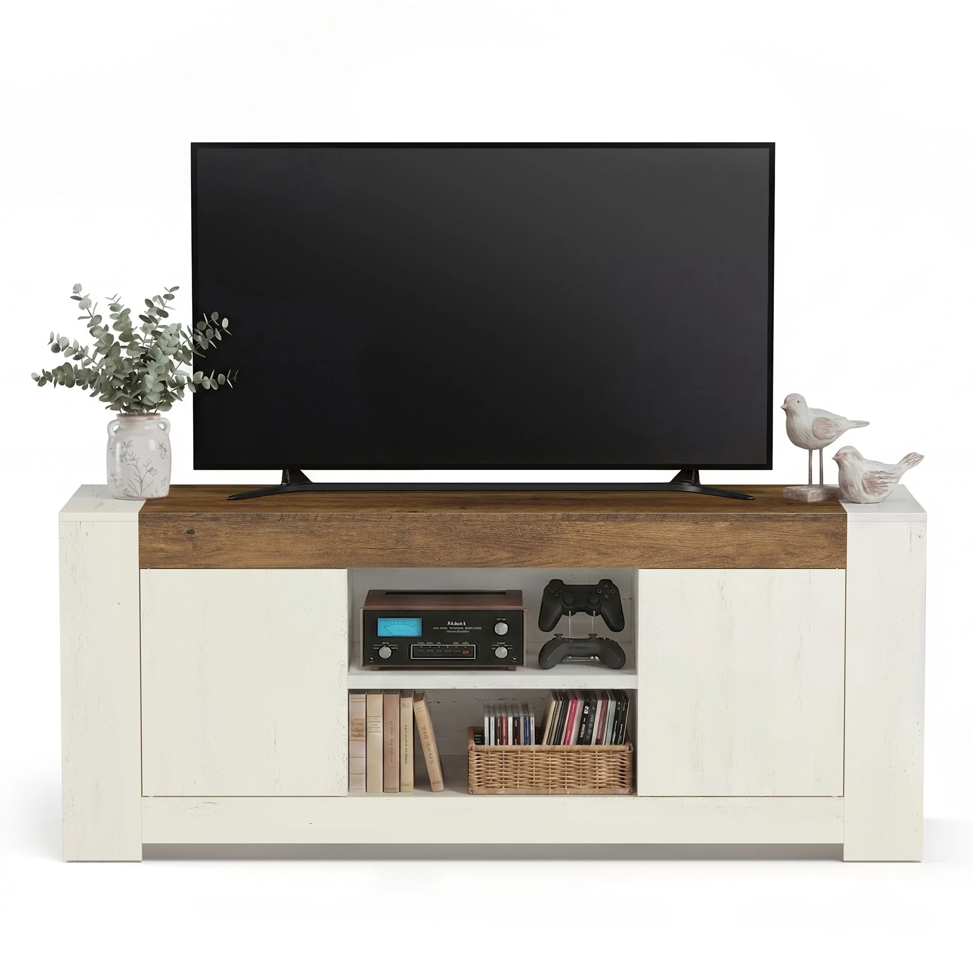 VASAGLE TV Stand, Farmhouse Entertainment Center with Storage Cabinets, Media Console Table for Living Room, Bedroom - Image 2