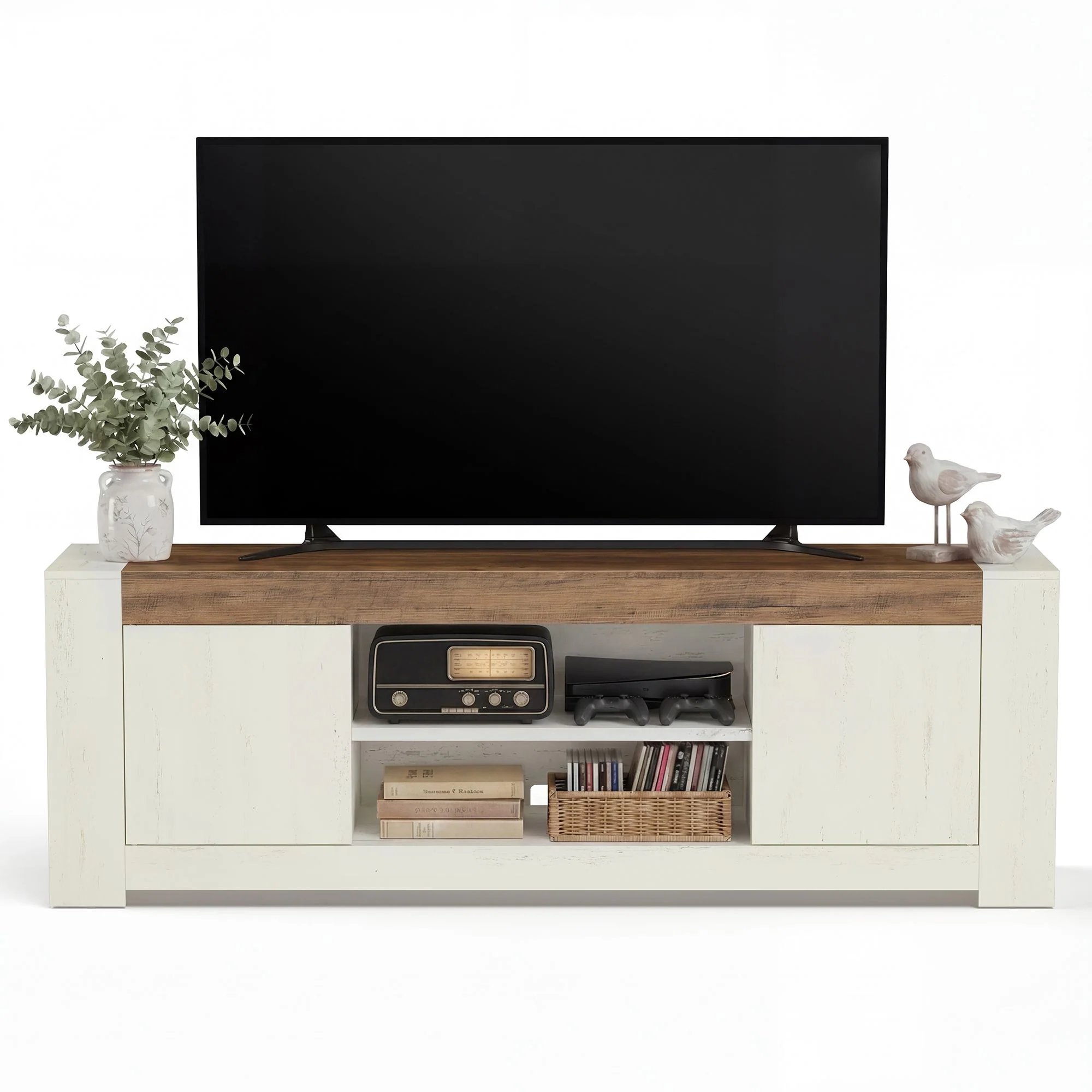VASAGLE TV Stand, Farmhouse Entertainment Center with Storage Cabinets, Media Console Table for Living Room, Bedroom - Image 4