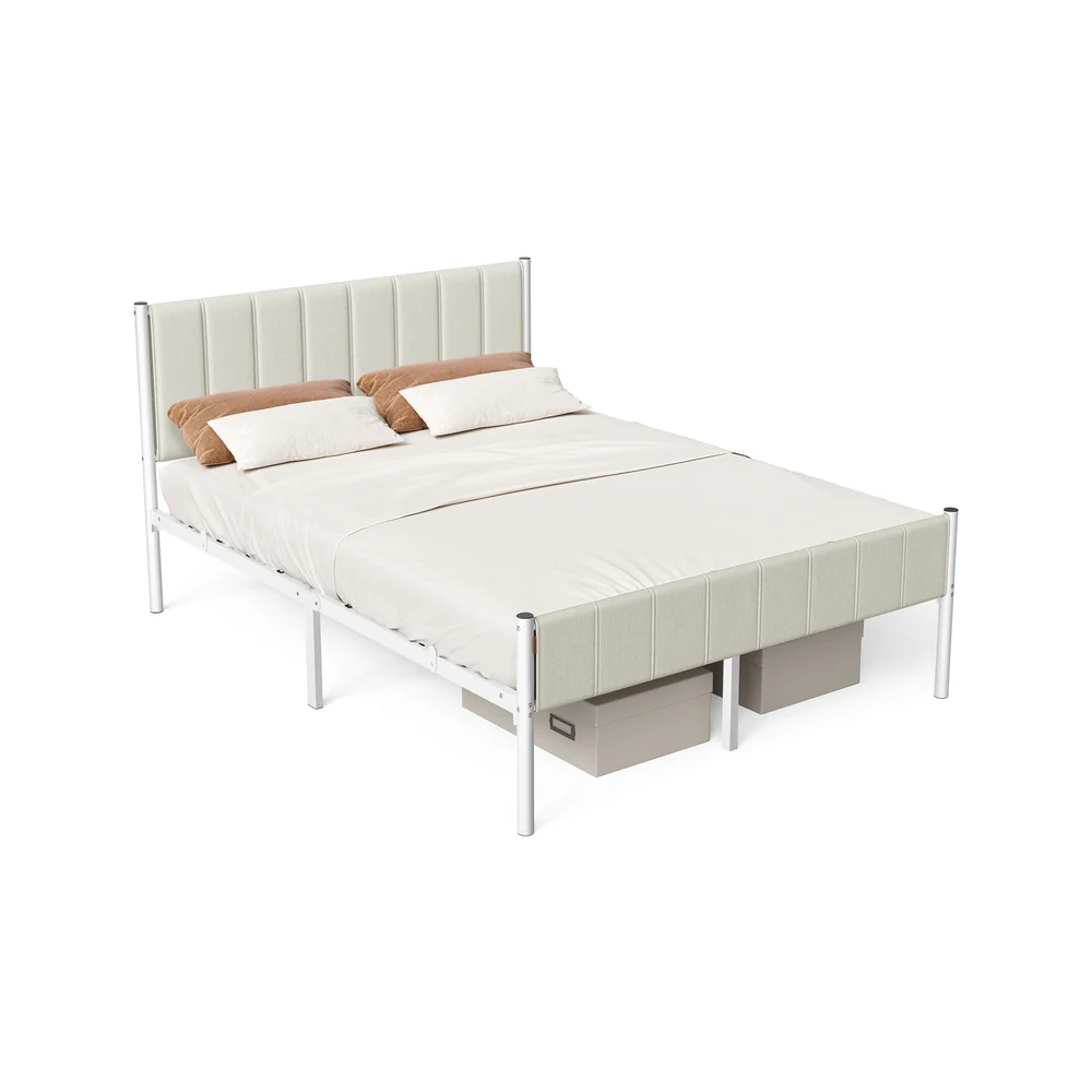 Upholstered metal bed frame with headboard and footboard - Image 3