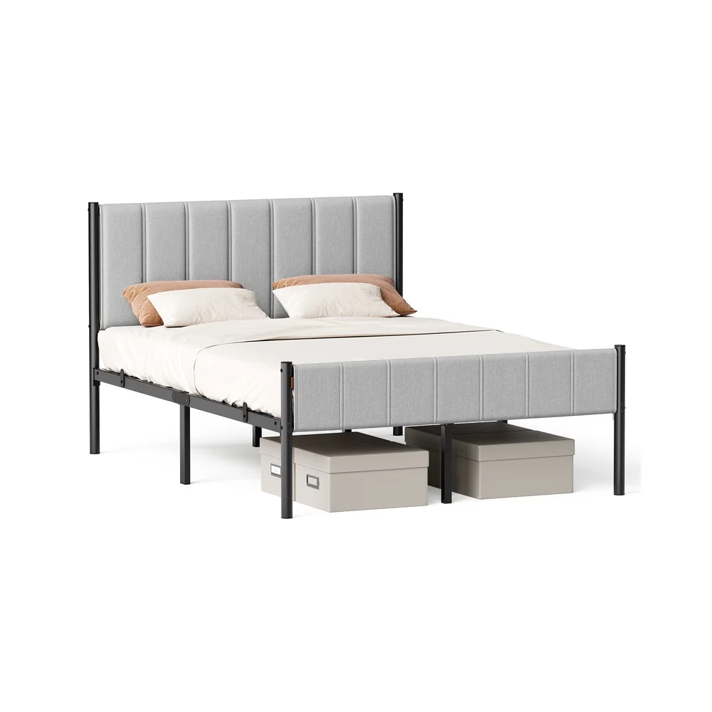 Upholstered metal bed frame with headboard and footboard - Image 4