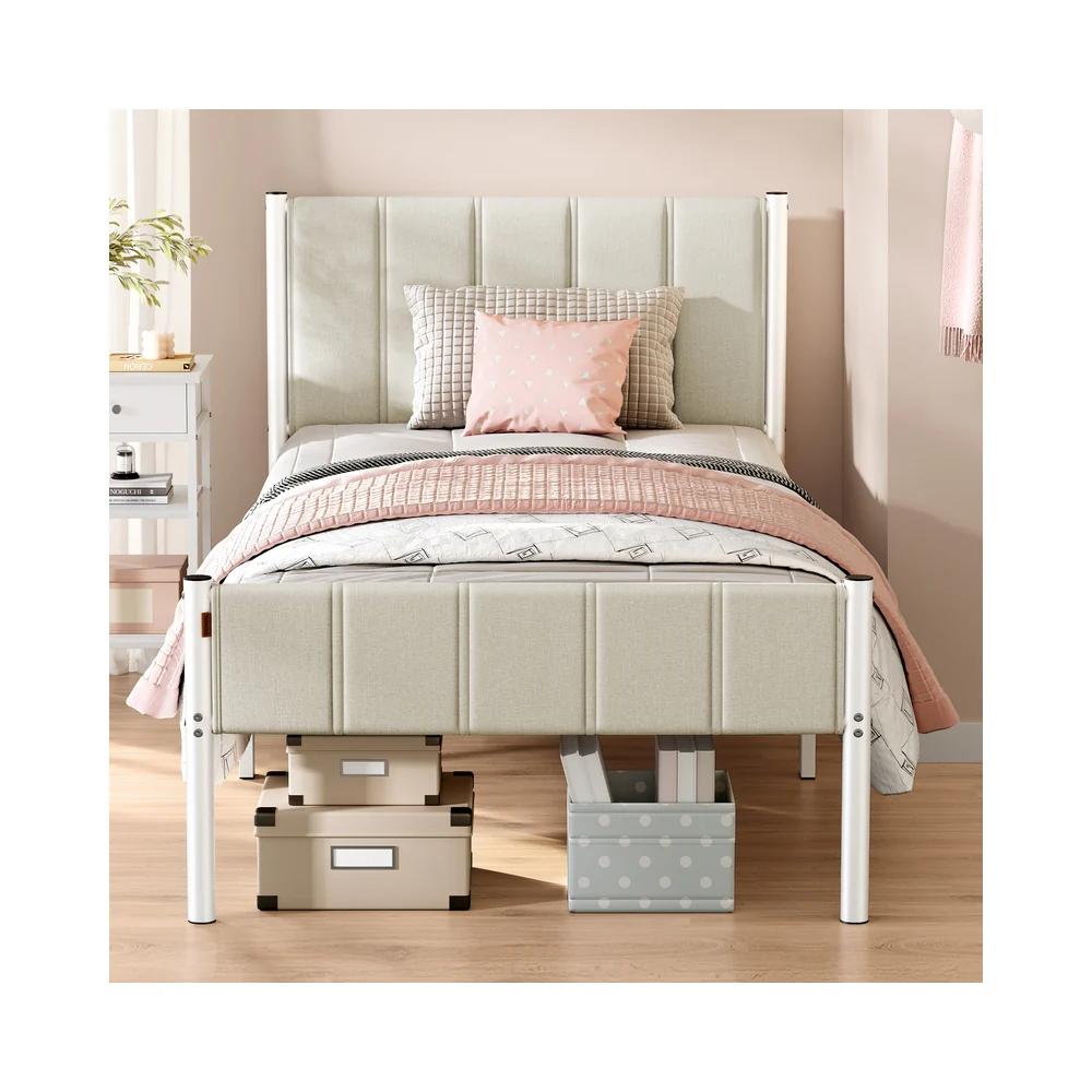 Upholstered metal bed frame with headboard and footboard - Image 5