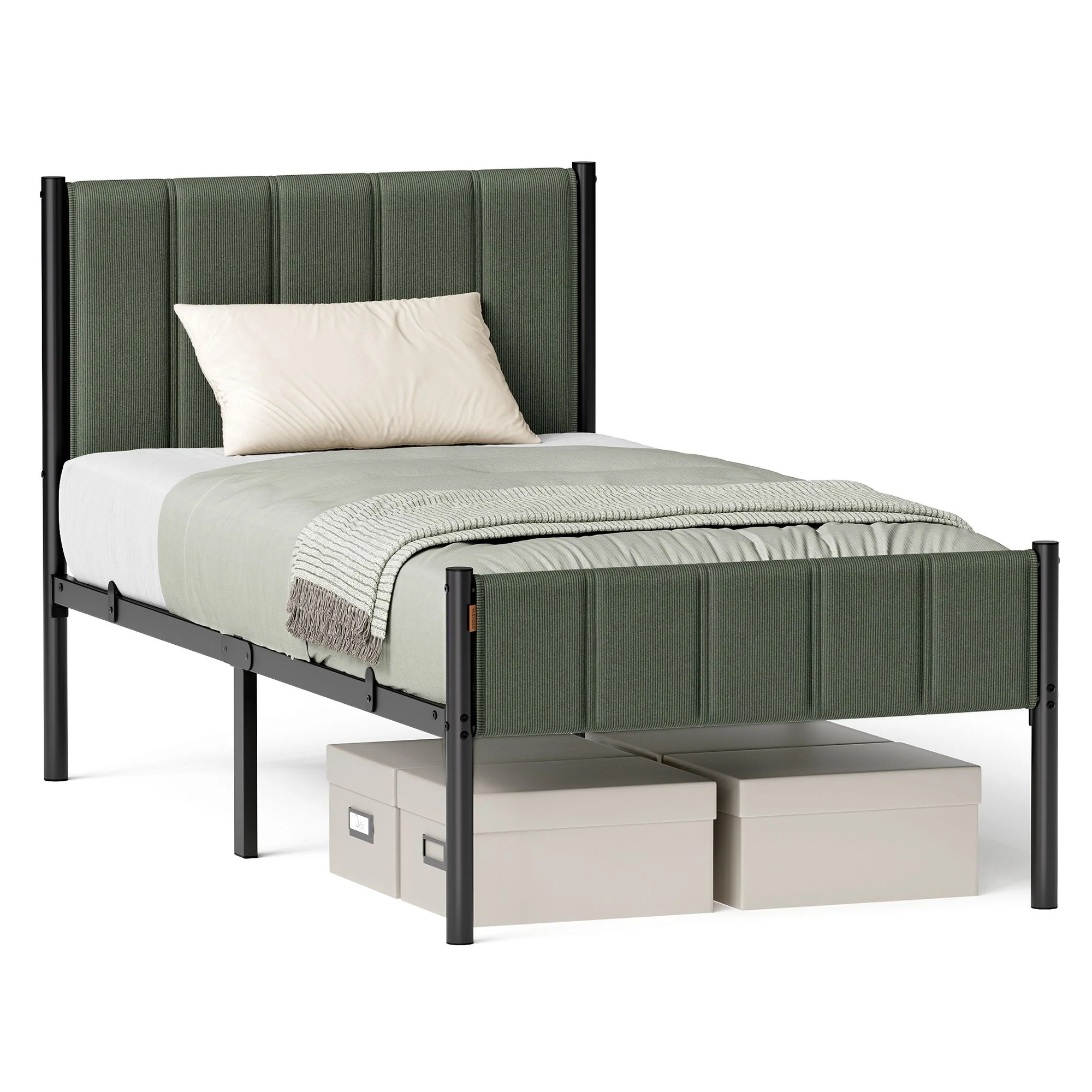 VASAGLE Twin Bed Frame with Upholstered Headboard