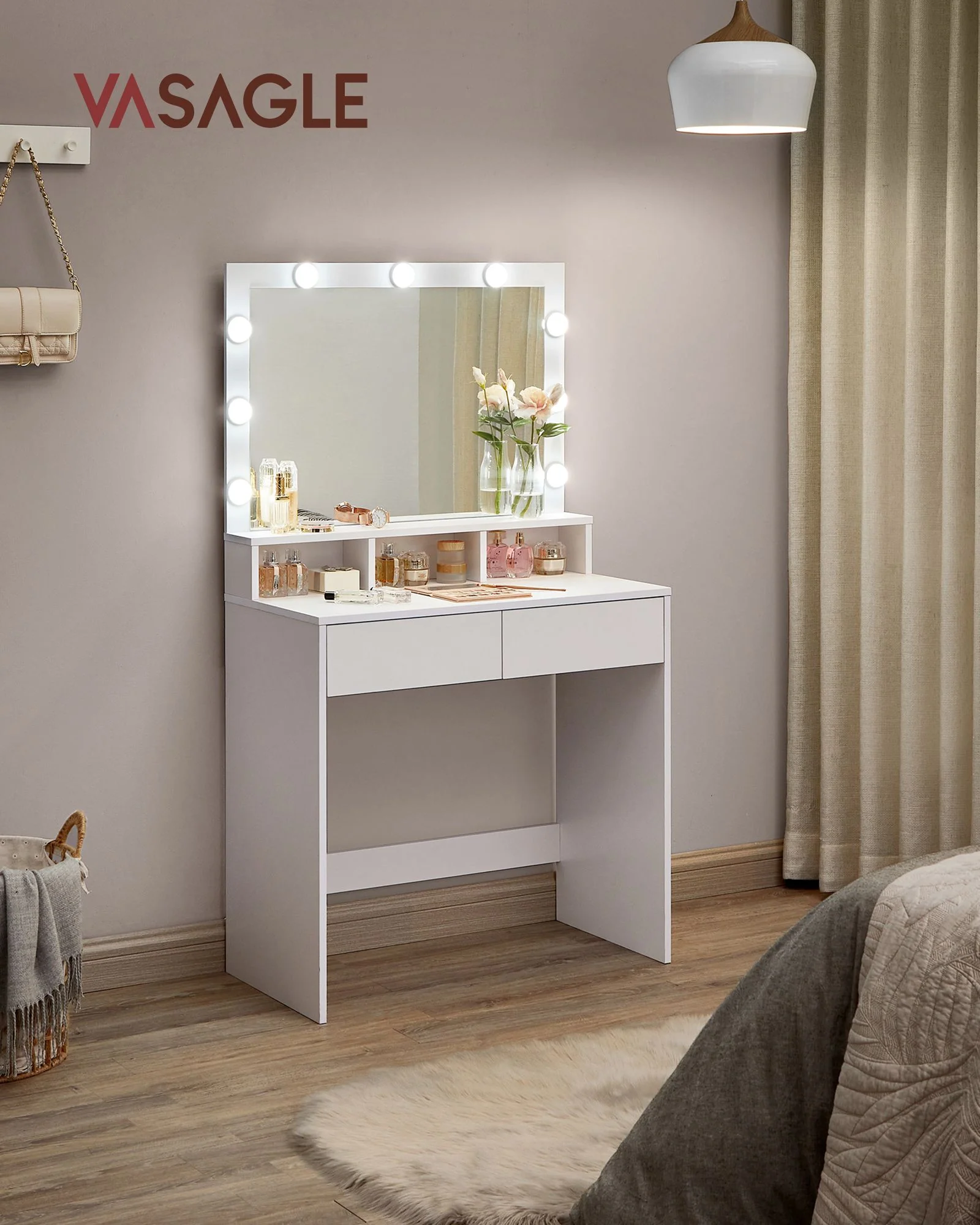 VASAGLE Vanity Desk with Mirror and Lights - Image 2