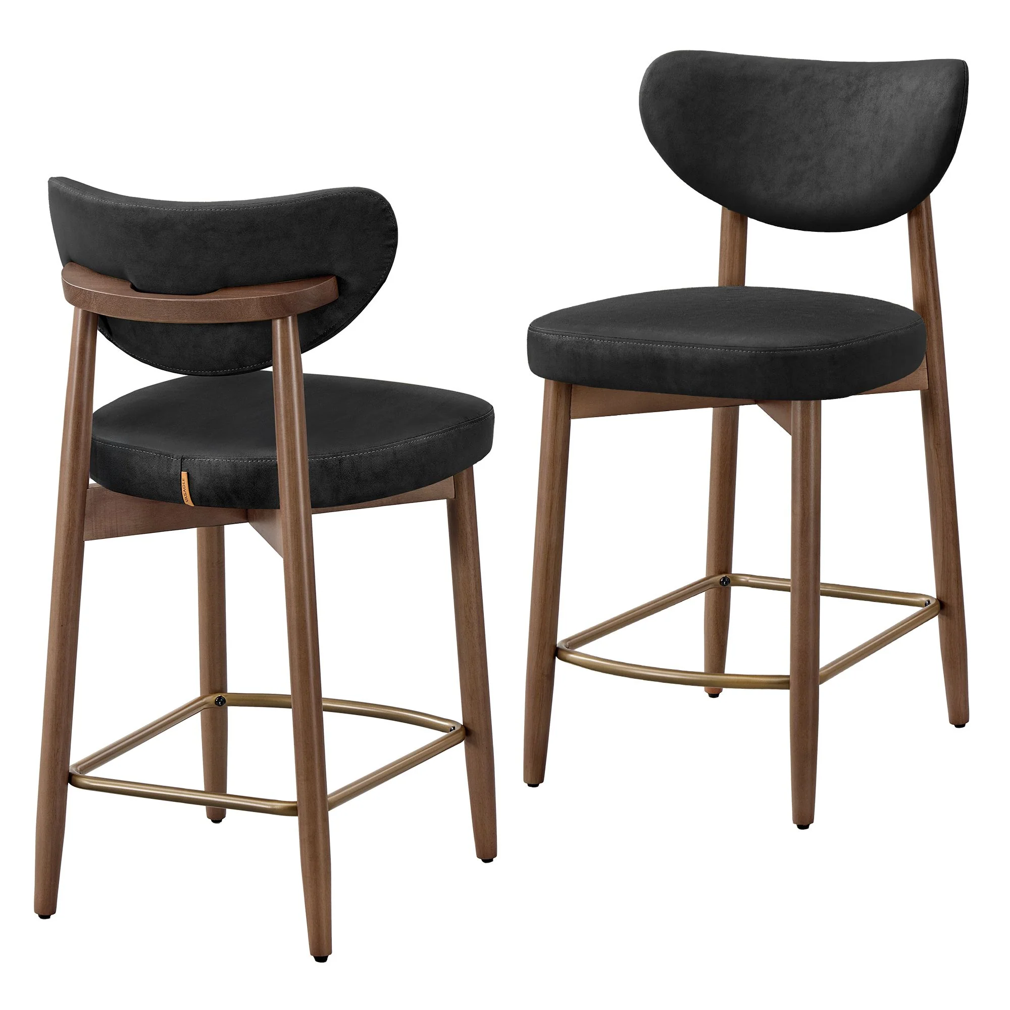 VASAGLE Wooden Bar Stools, Upholstered Counter Height Barstools